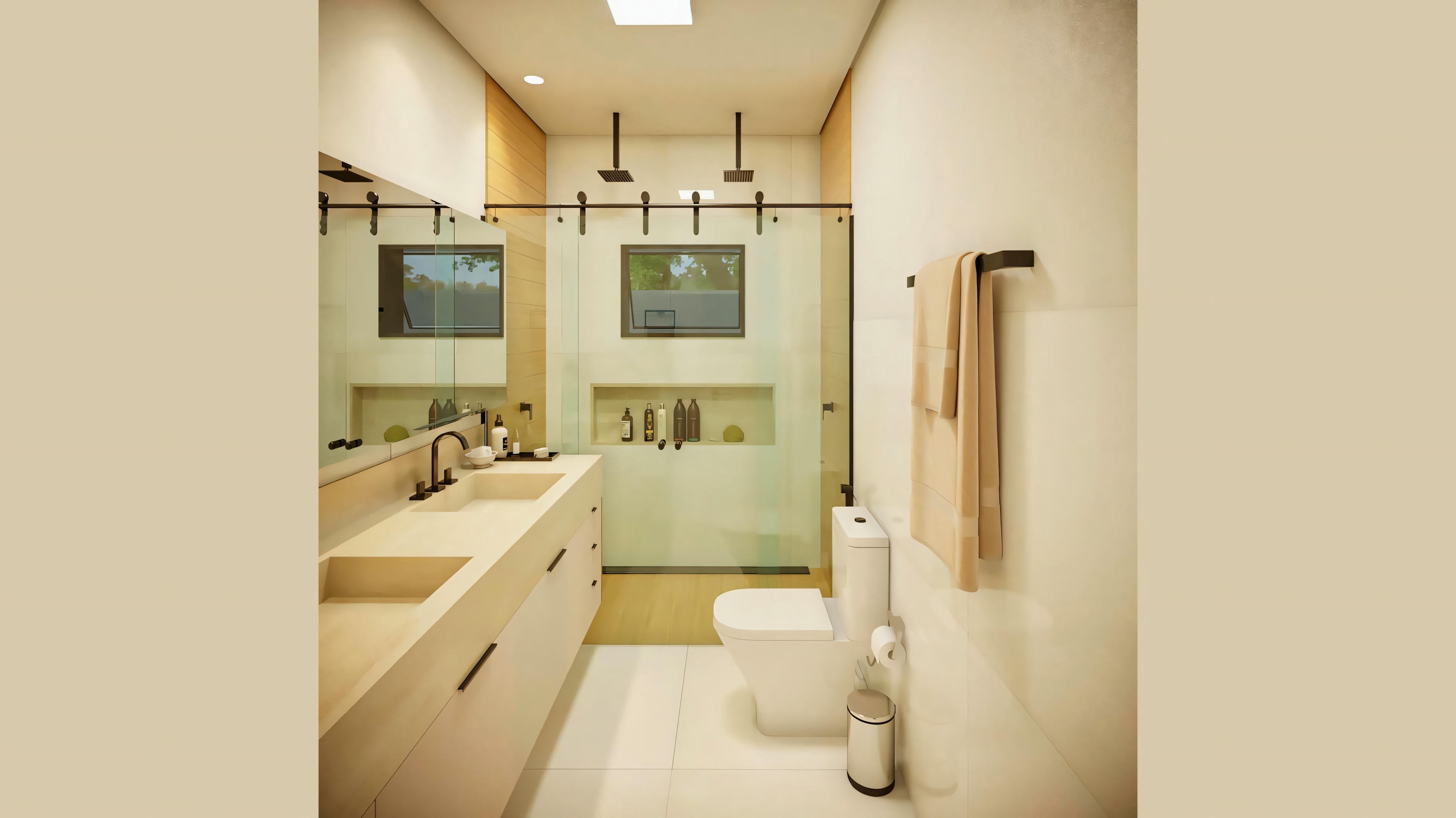 Another bathroom with modern aesthetics, highlighted by the use of high-quality materials and minimalist decor.