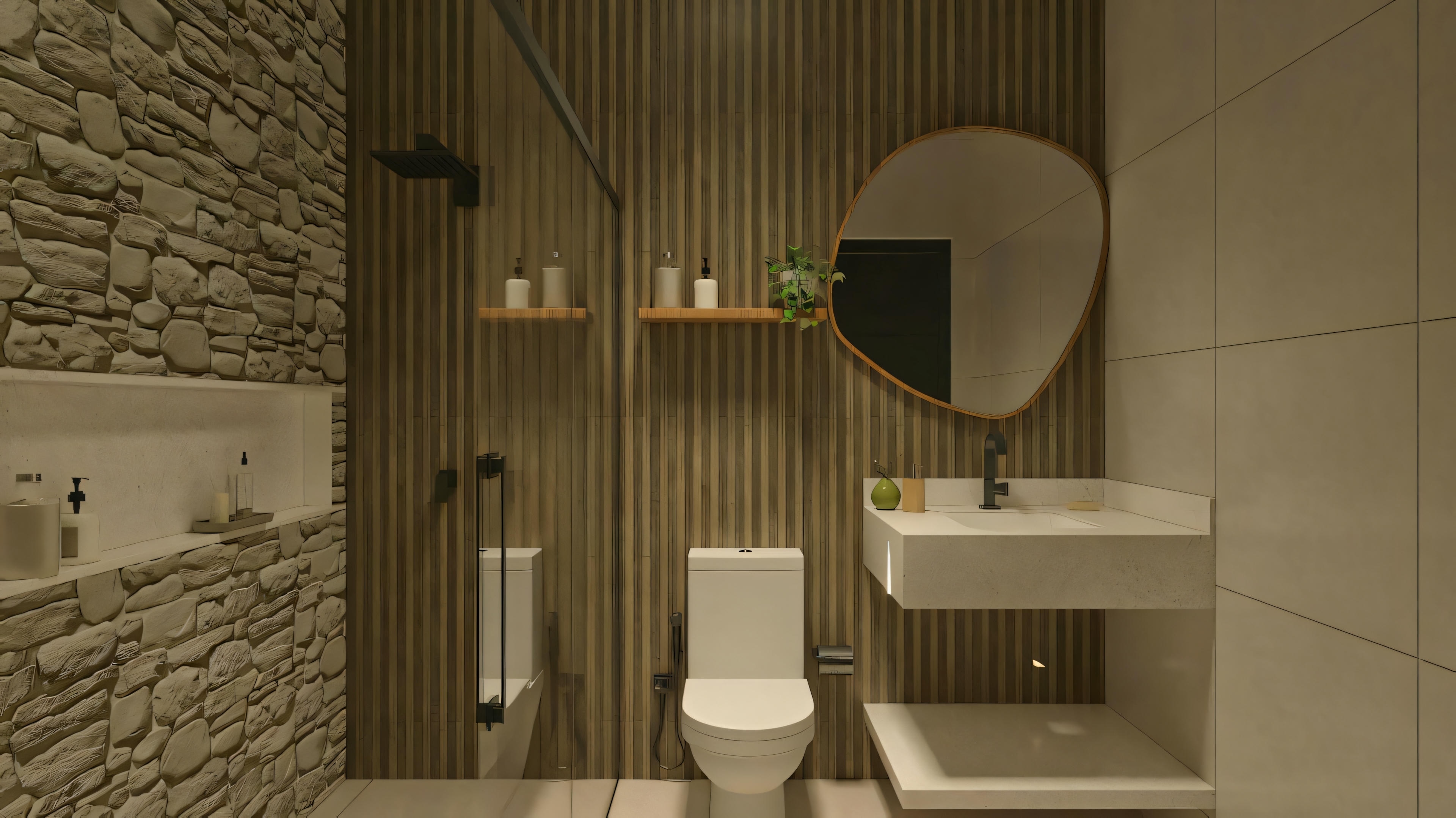 Baño rústico.
