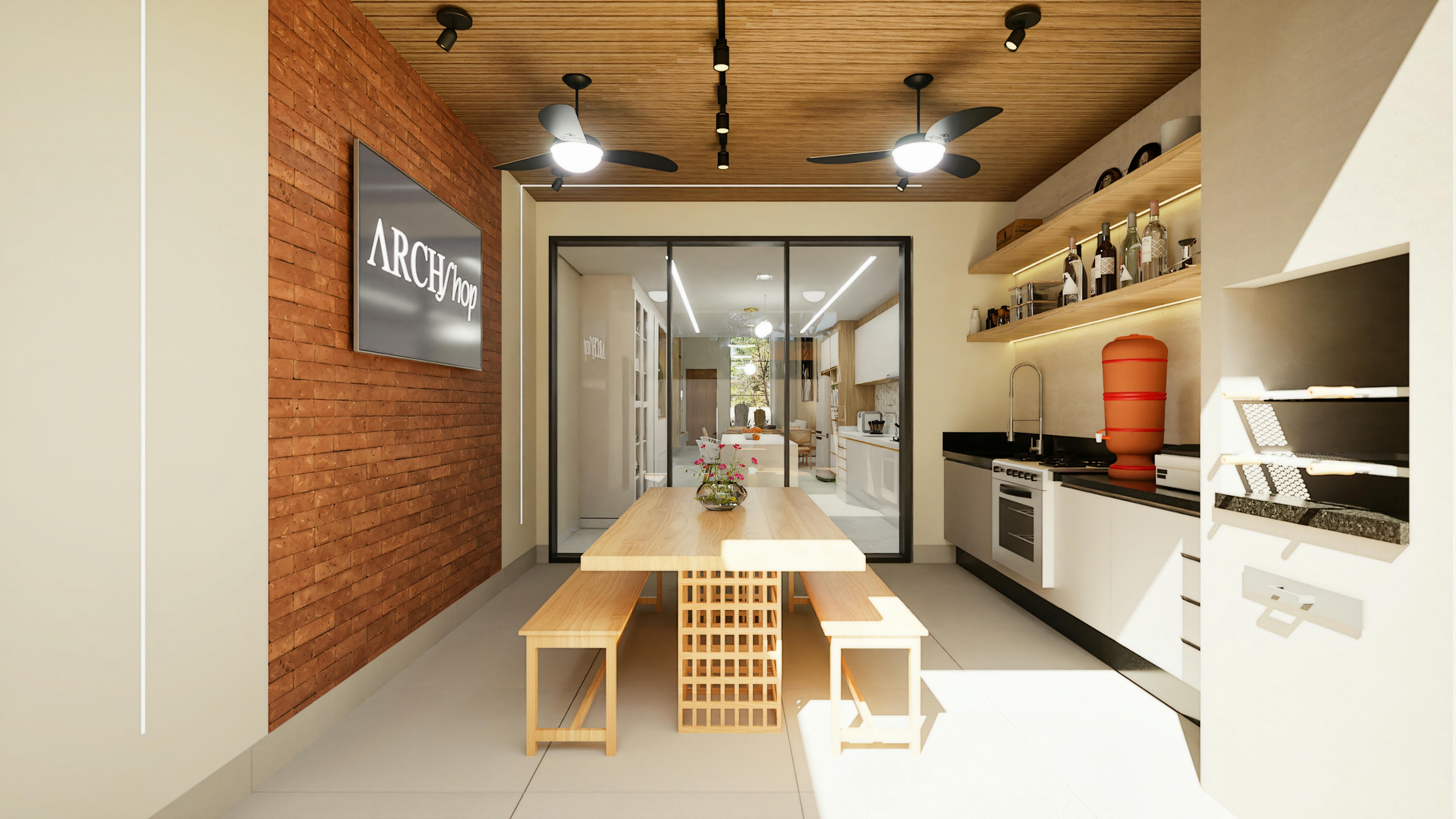 Outdoor area with gourmet kitchen.