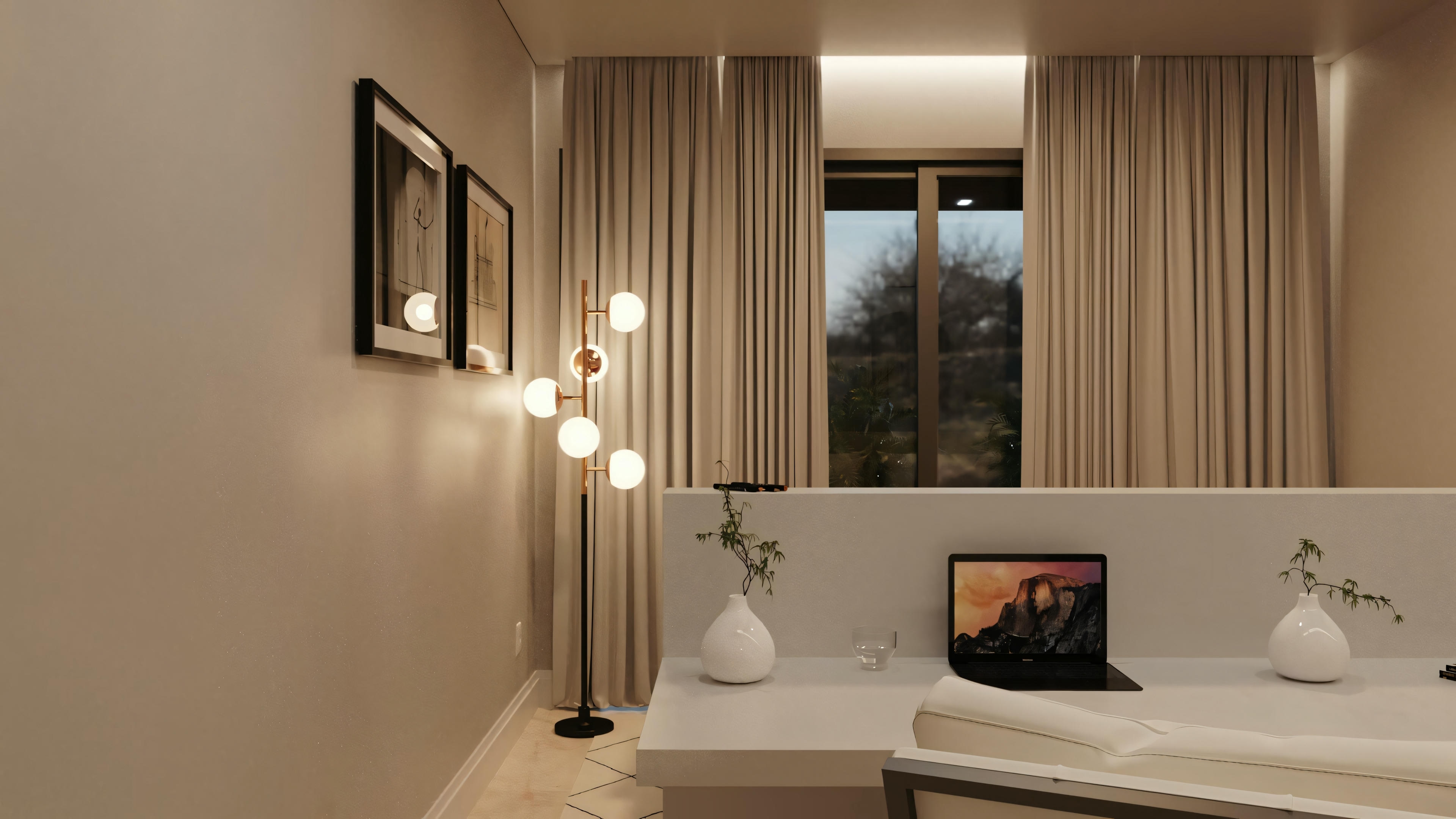 Escena interior con una bañera, velas y vista al exterior a través de una ventana, sugiriendo un ambiente pacífico y relajante.