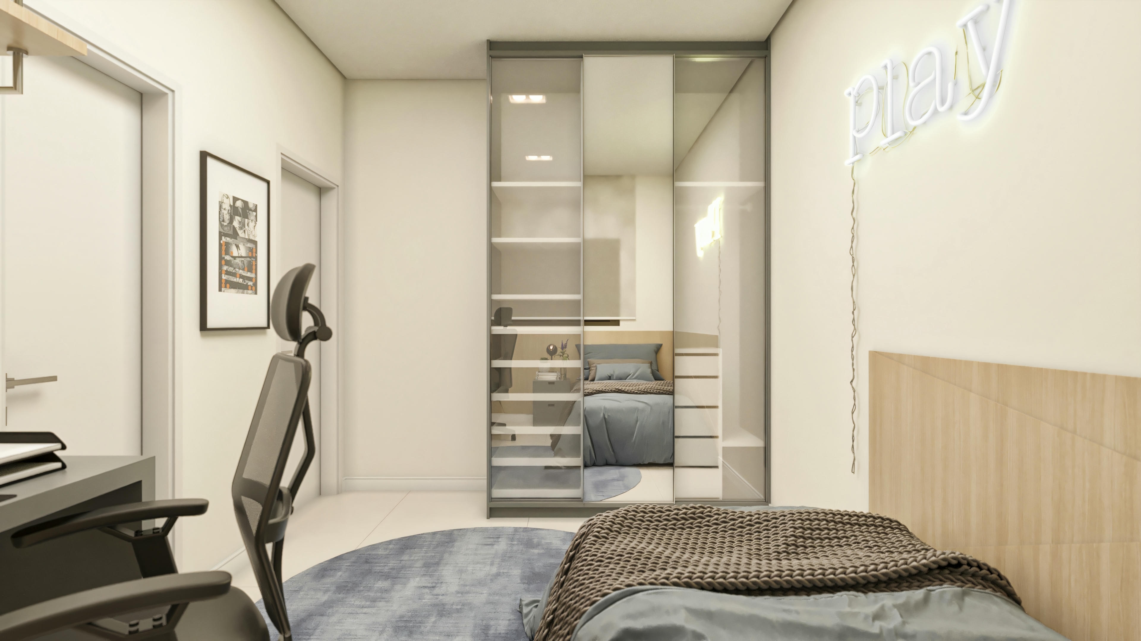 Diseño de suite con armario empotrado.