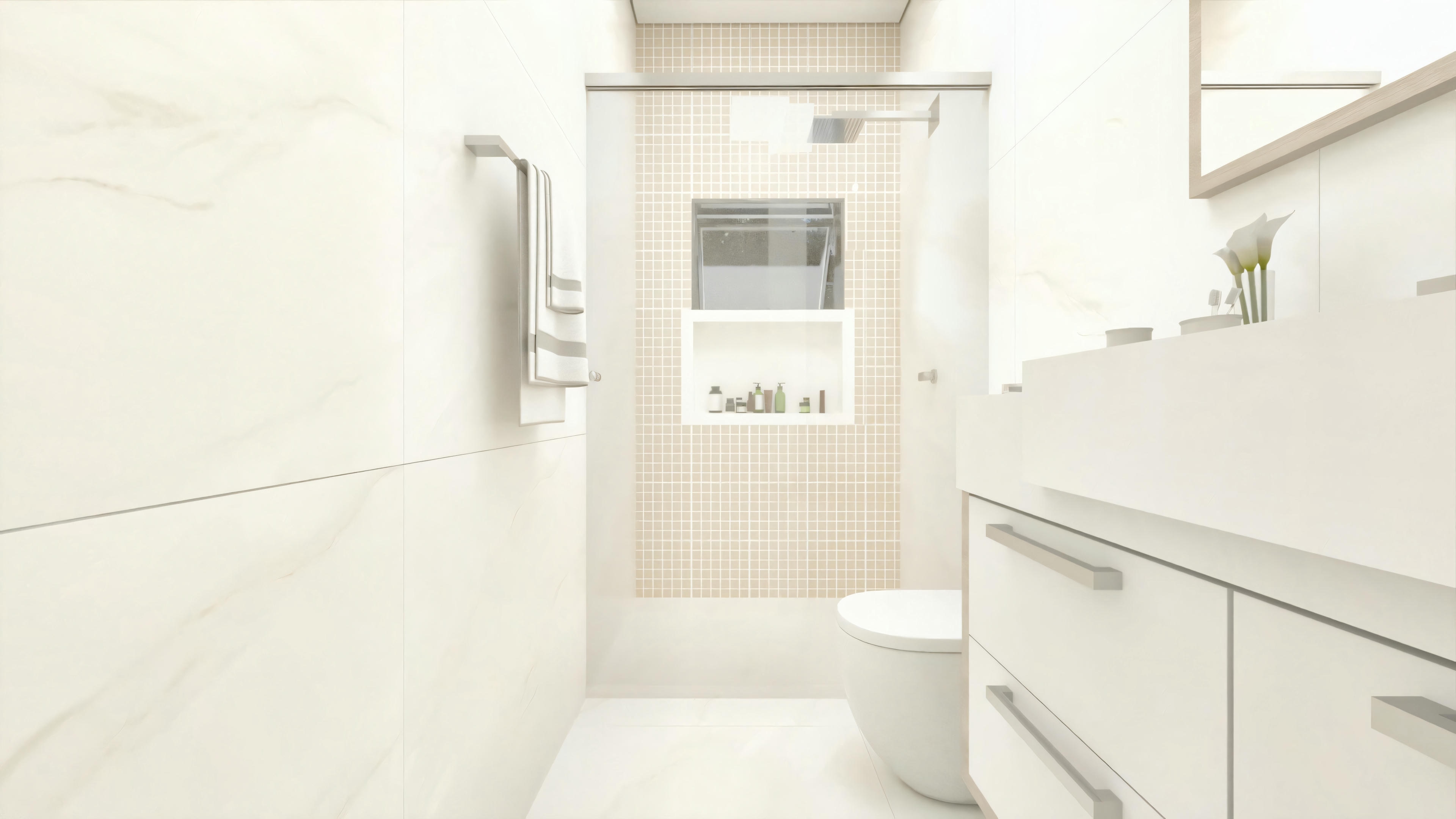 Un baño con inodoro, lavamanos y espejo.