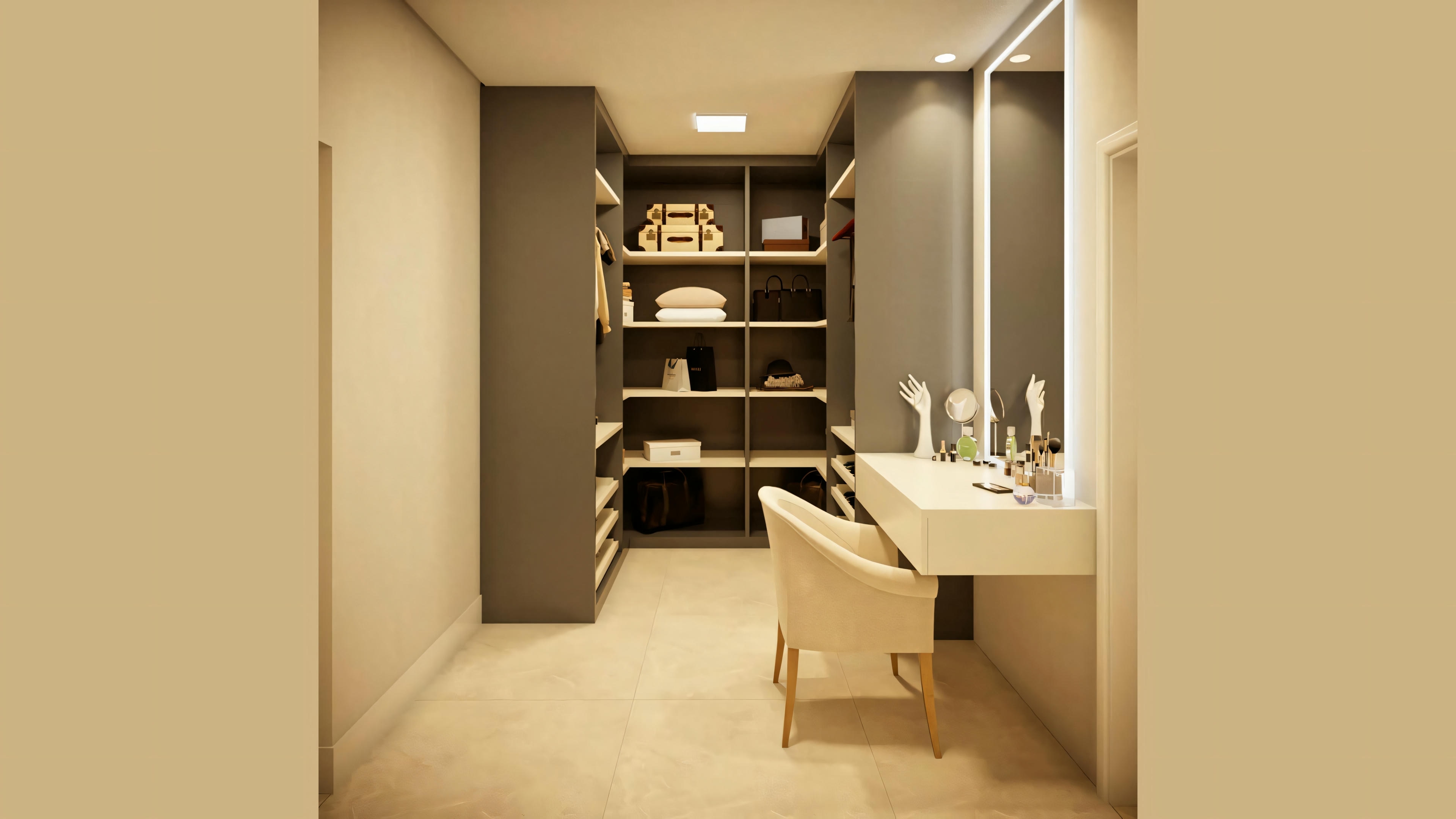 Un baño moderno con dos lavabos, un espejo grande e iluminación abundante.