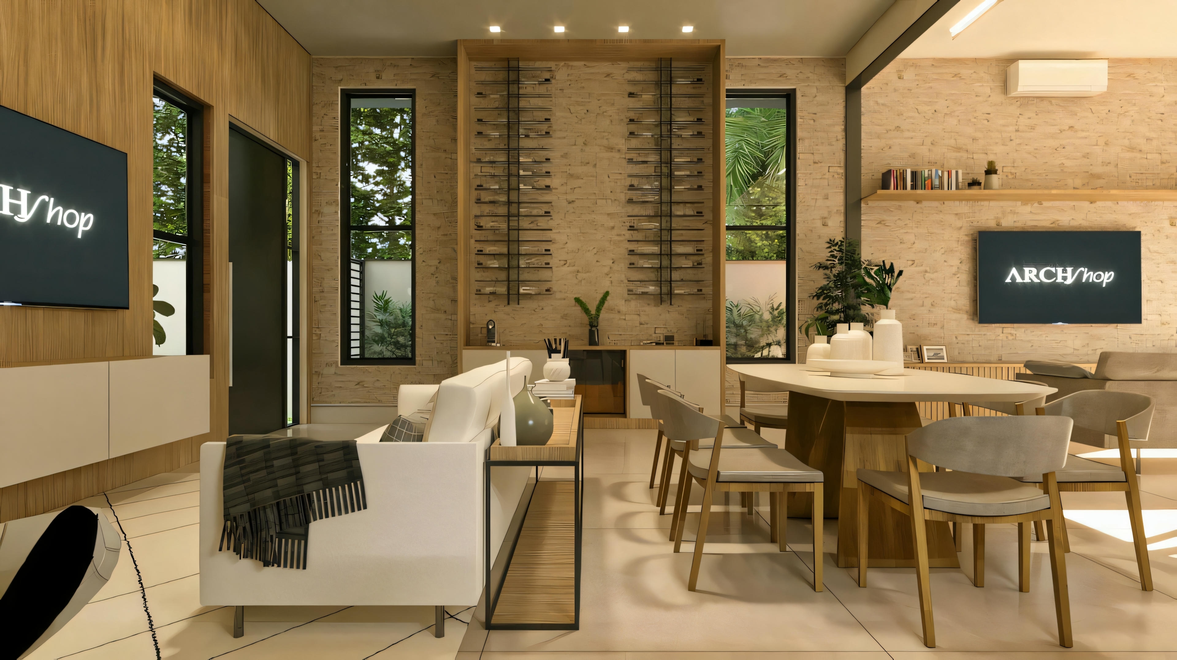 Living and dining room and wine cellar.
