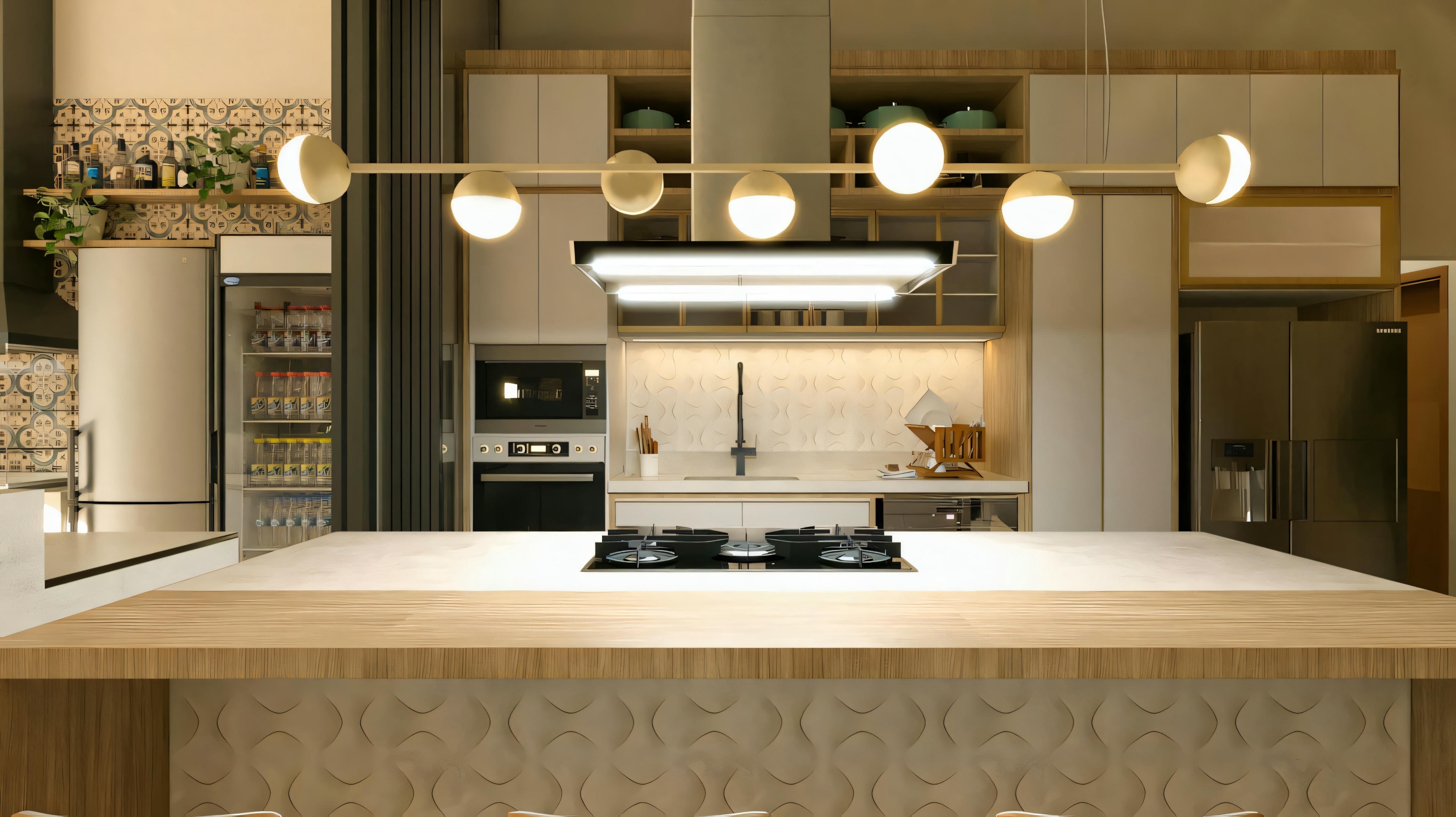 Island with stove.