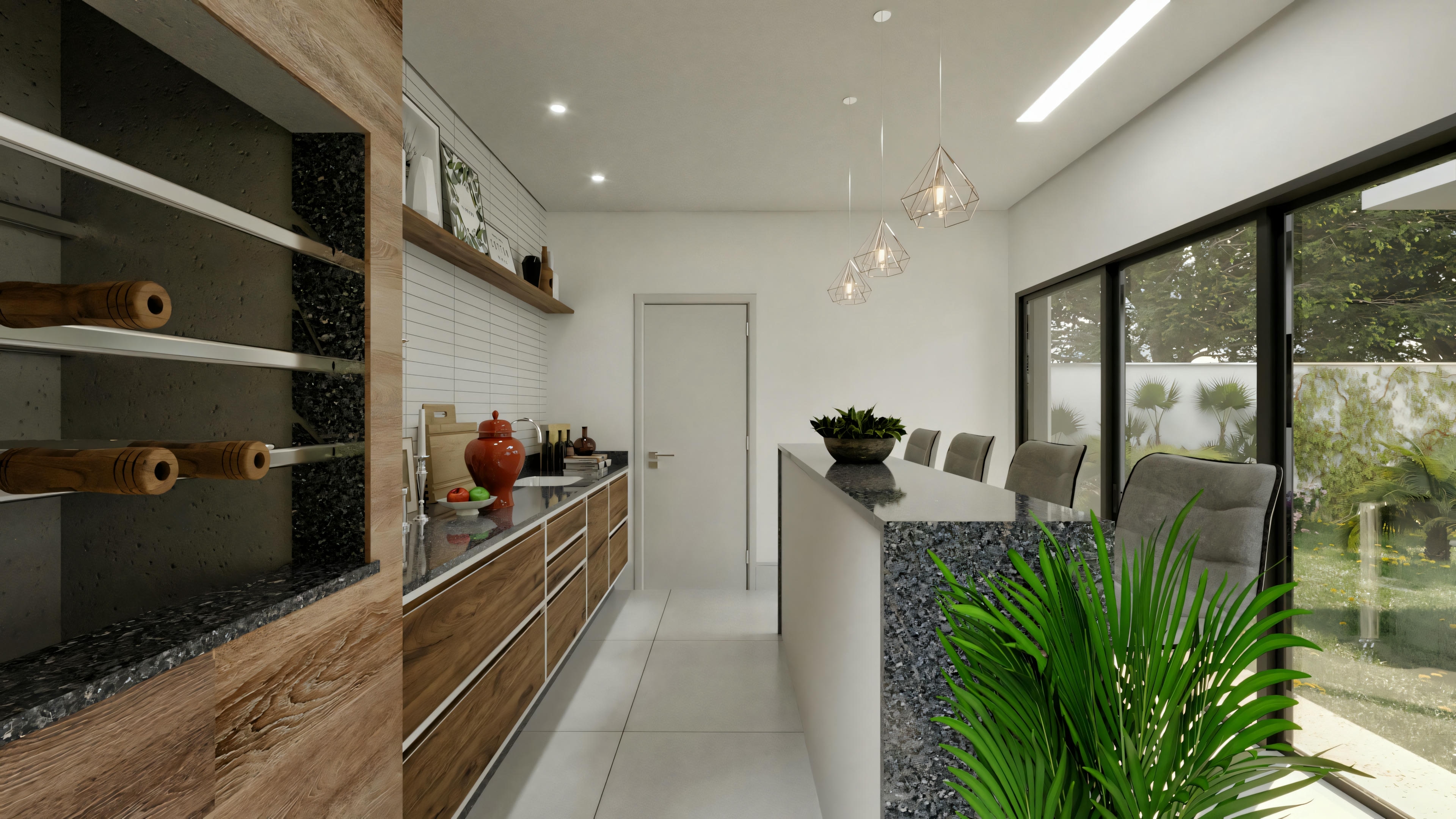 Uma cozinha moderna com design elegante.