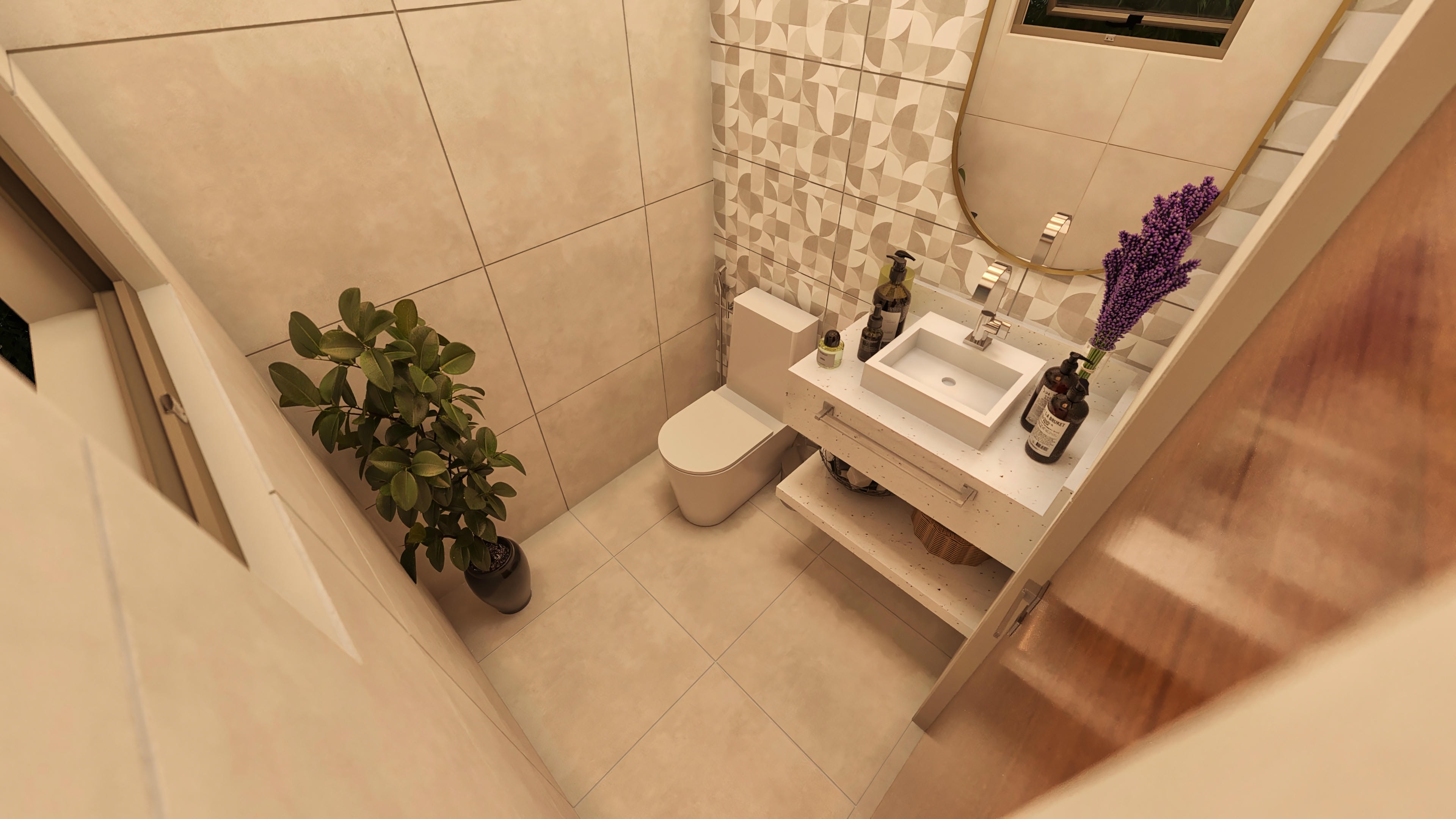 Small powder room with vessel sink.