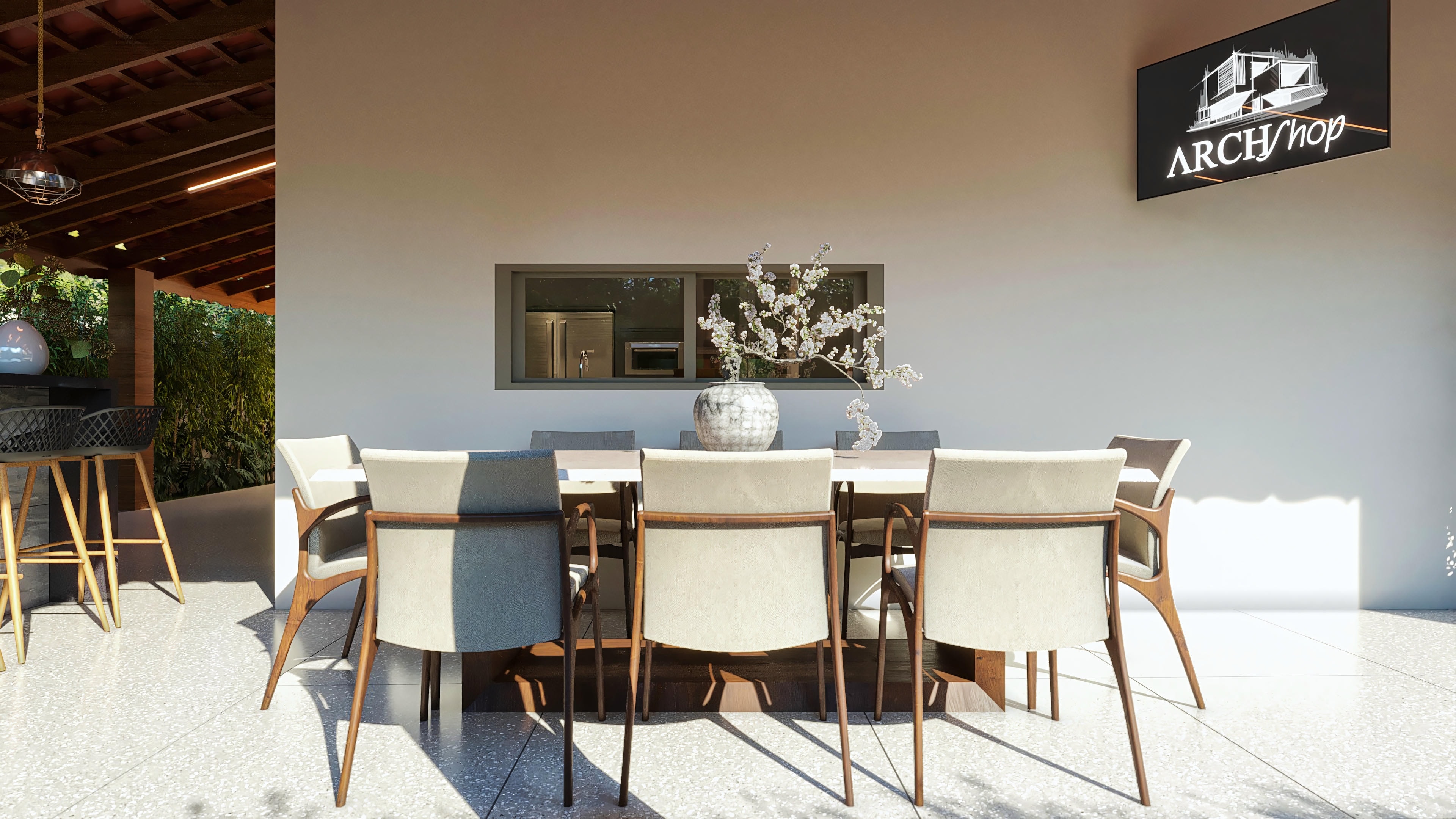 Mesa de comedor exterior.