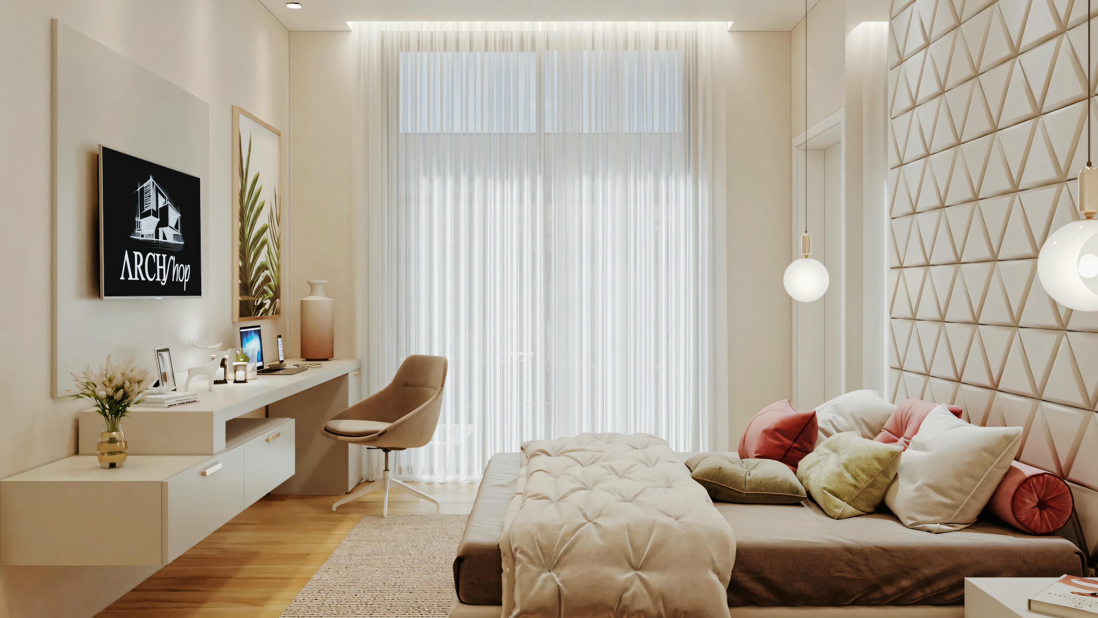 A cozy living room with a sofa, pillows, a small table, and decorative items, with warm tones and natural light.