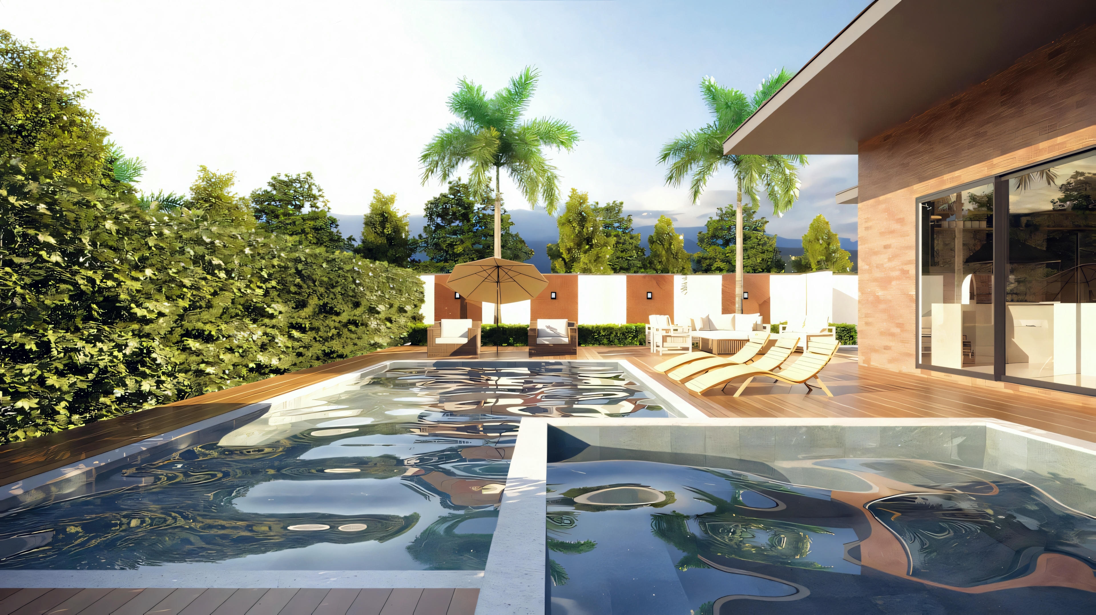 Piscina grande con hidromasaje.