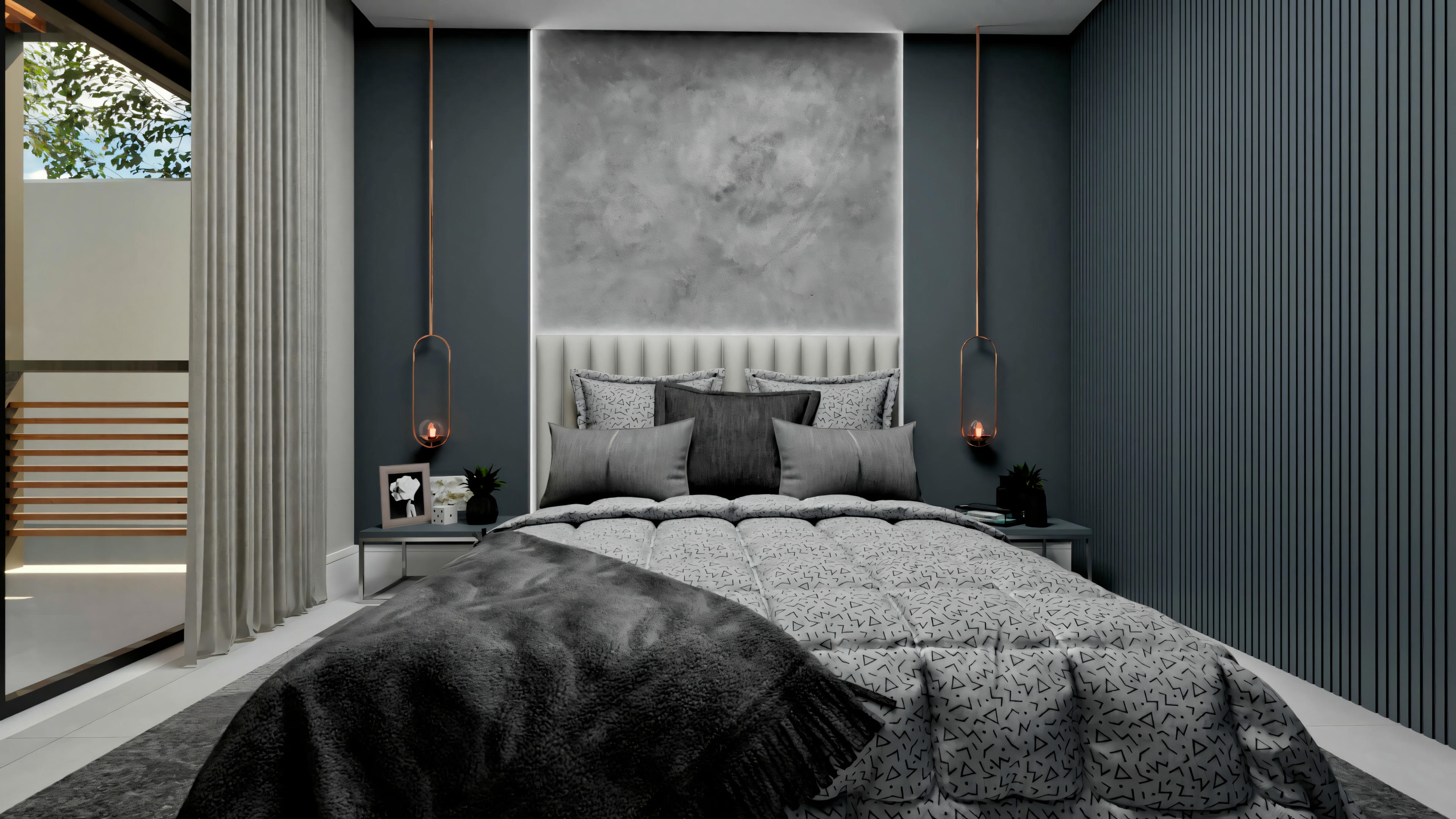 A bedroom with a large bed.