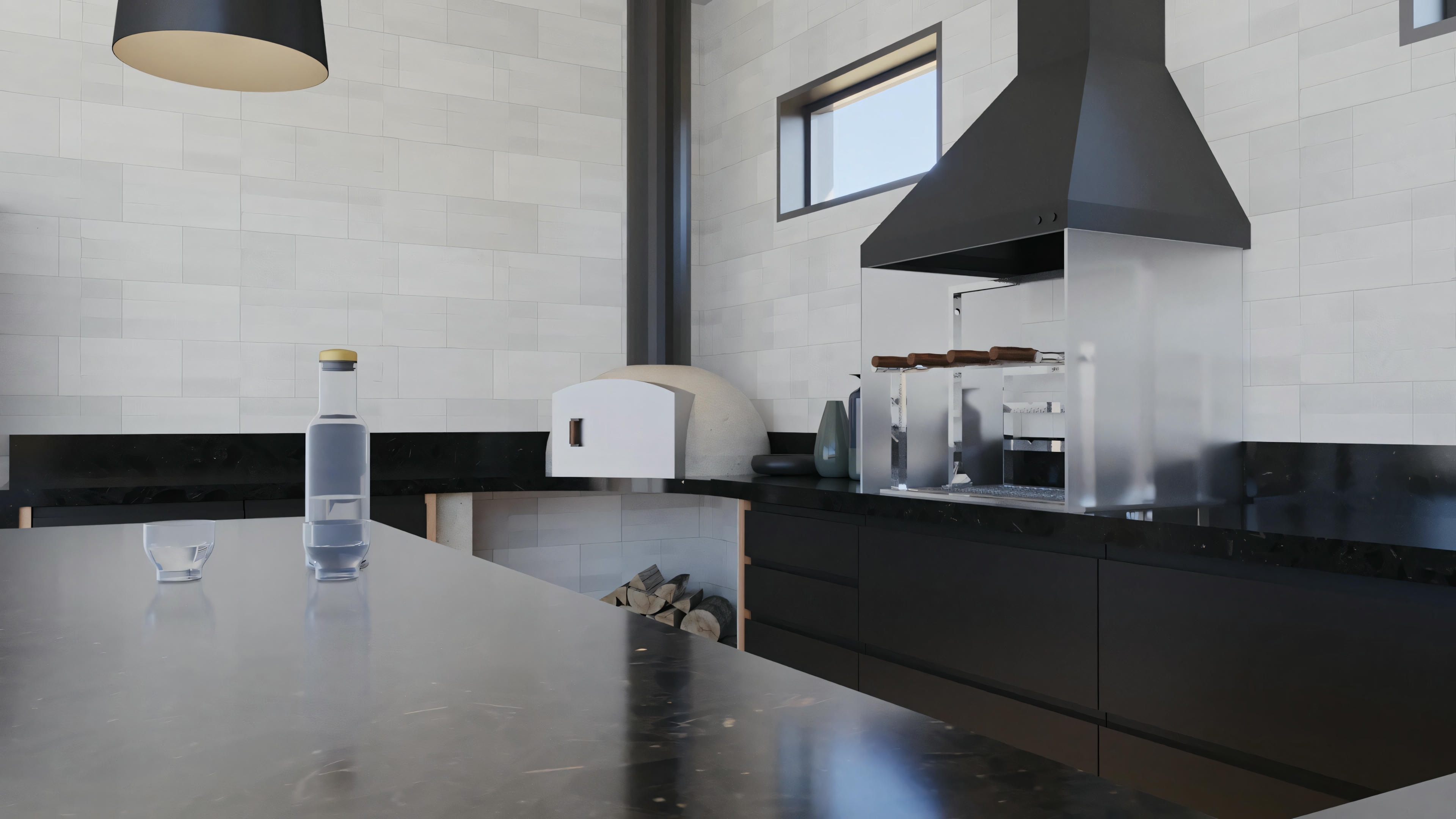 A modern bathroom with a sink, a smaller mirror above it, and an espresso machine on the countertop, suggesting an unusual amenity for a bathroom.