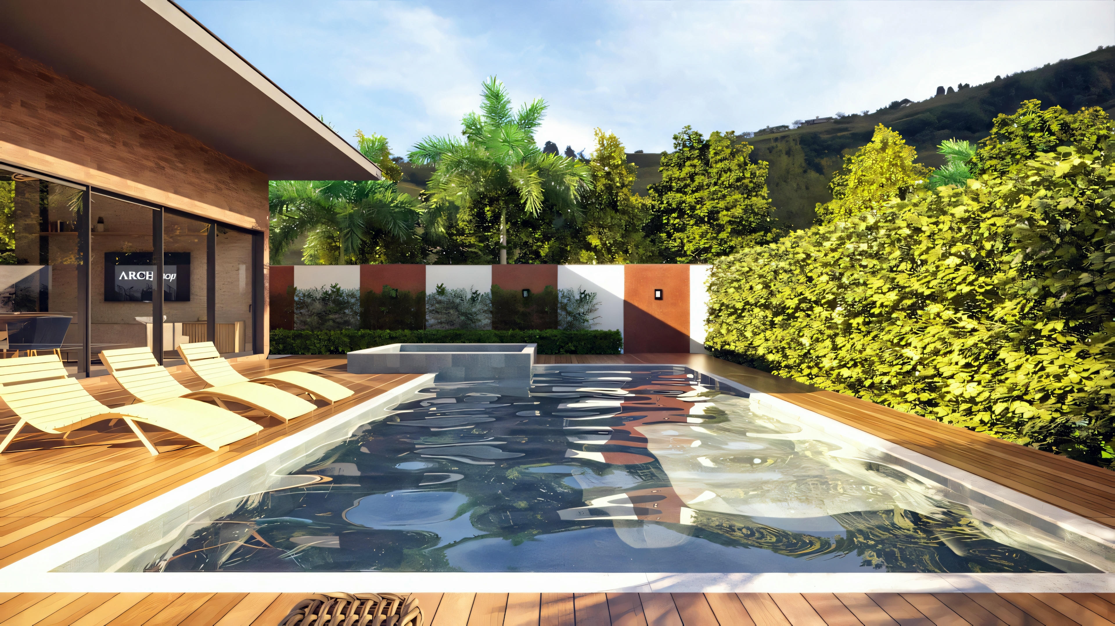 Piscina en el patio trasero de la casa.