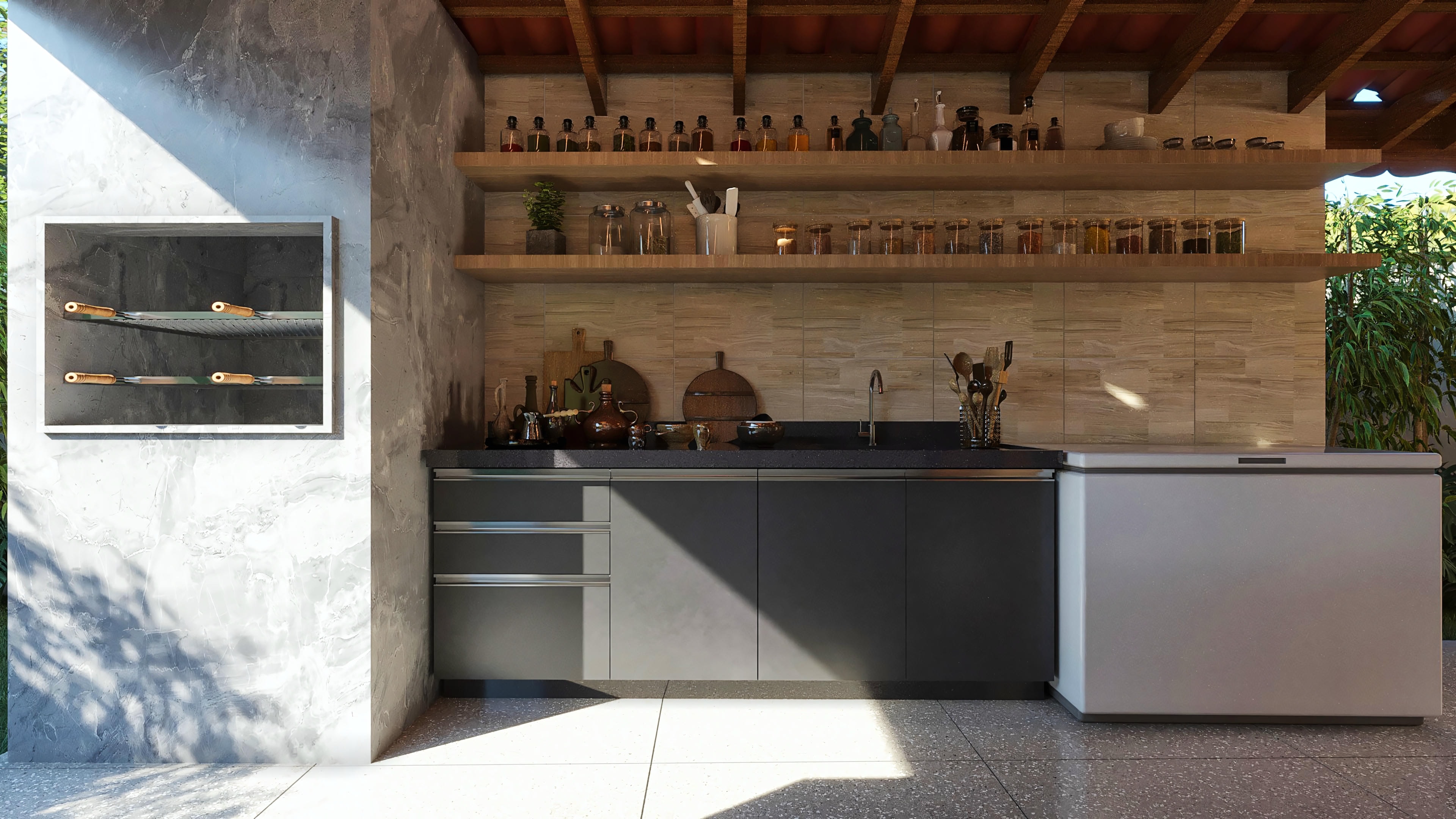 Full and rustic gourmet area.