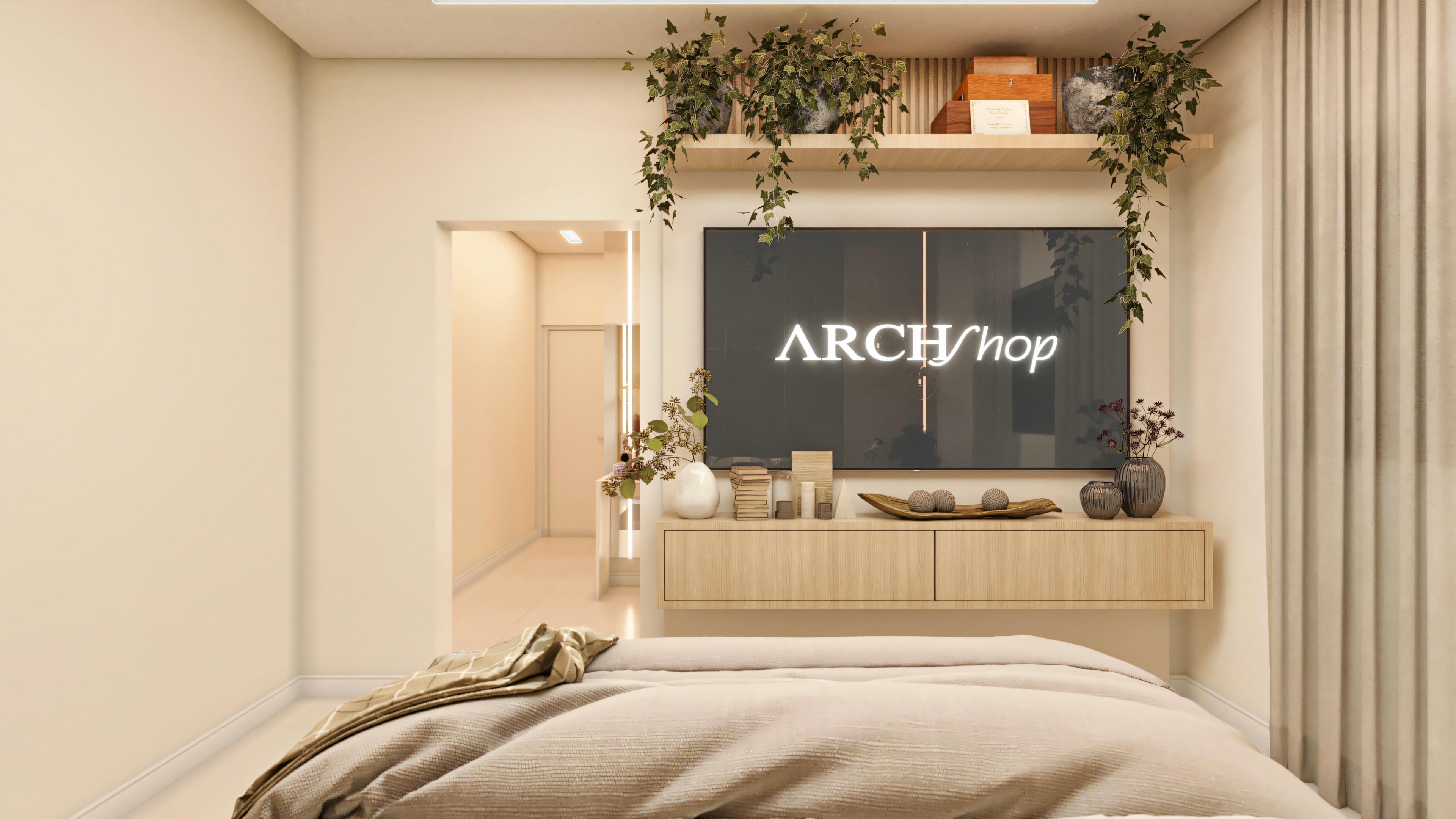 Proyecto de suite con panel de tv.