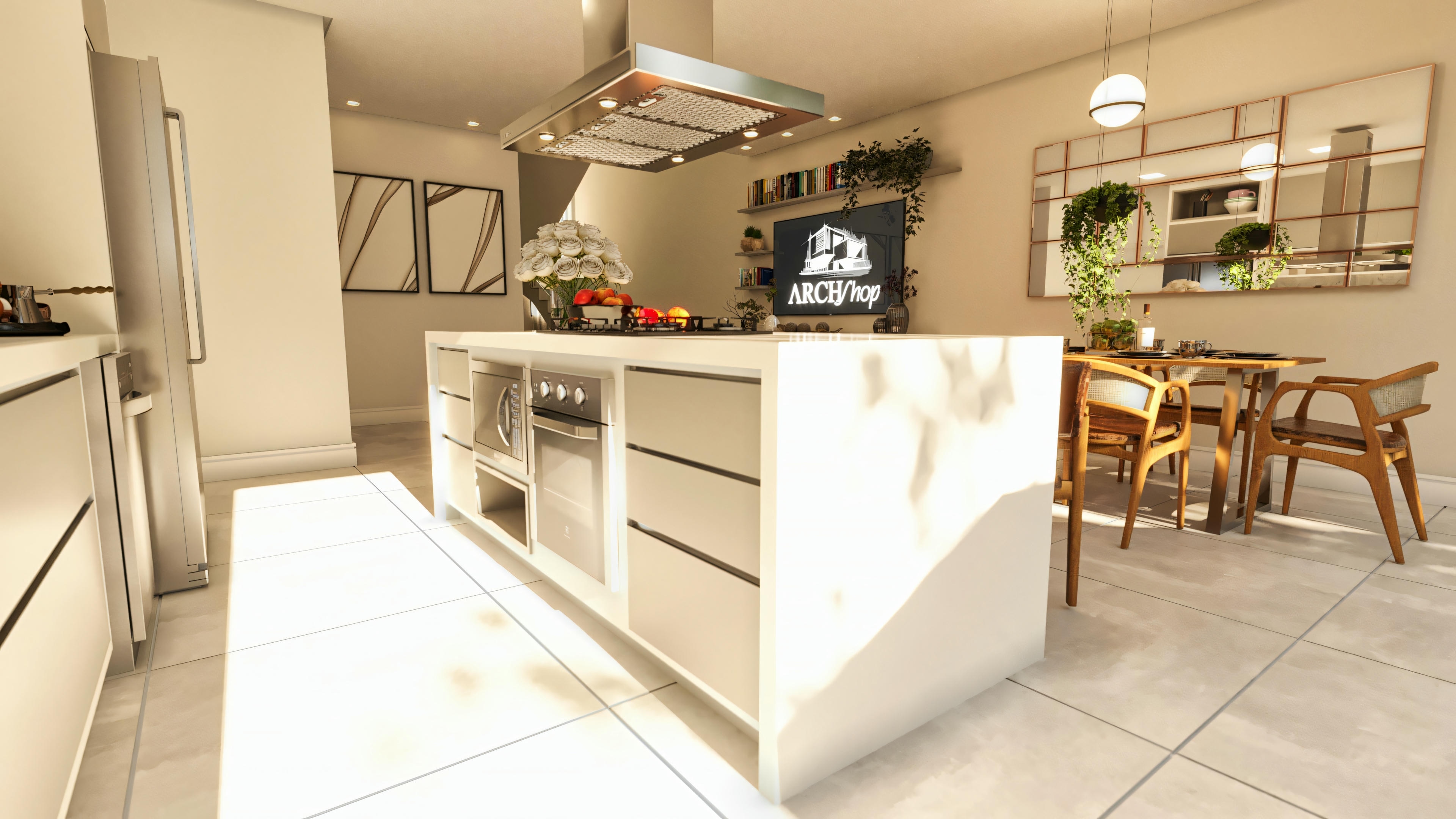 Image of kitchen integrated with dining room.