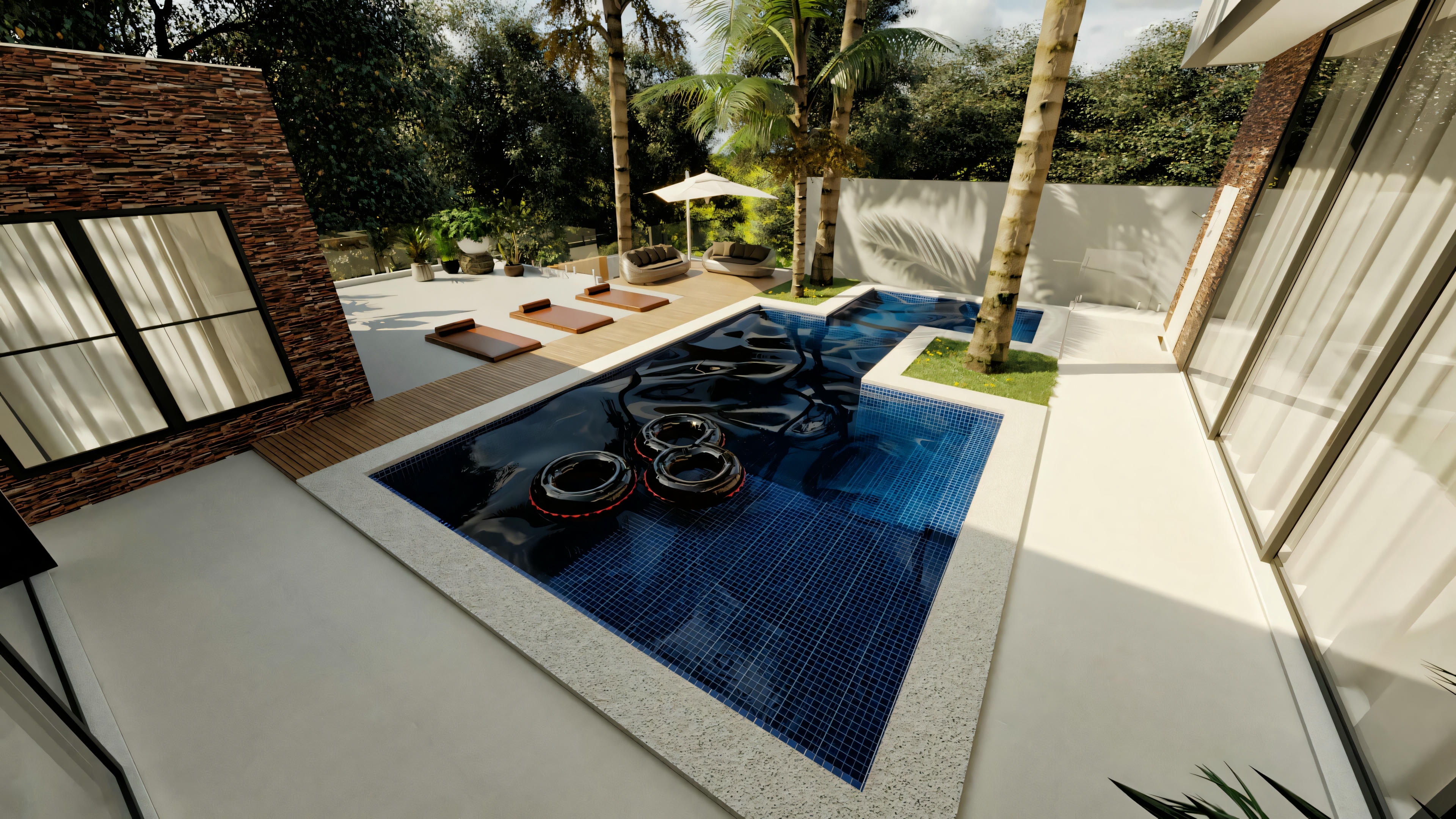 Zona exterior con piscina.