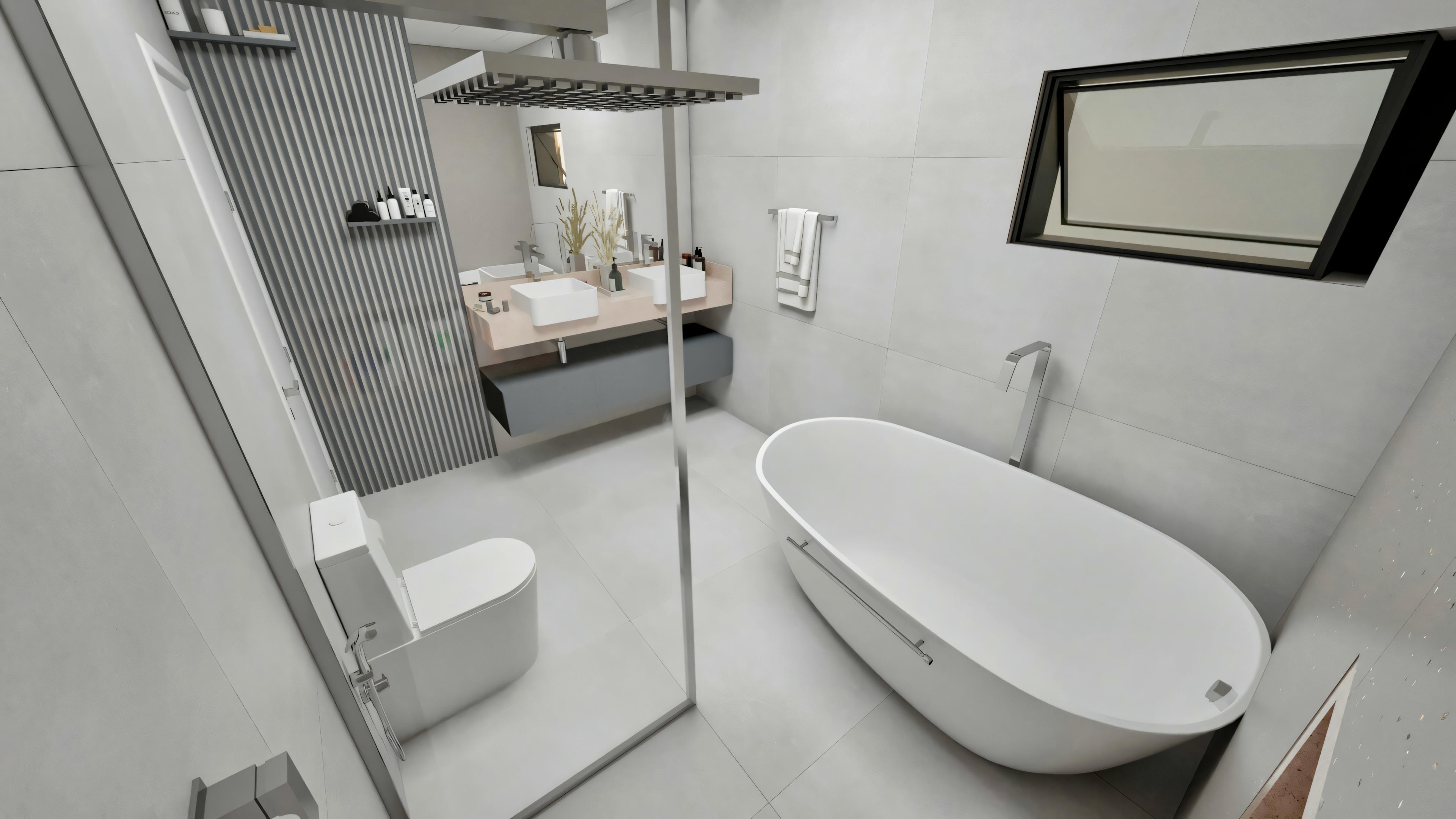 Bathroom with a toilet, glass shower enclosure, and part of the sink.