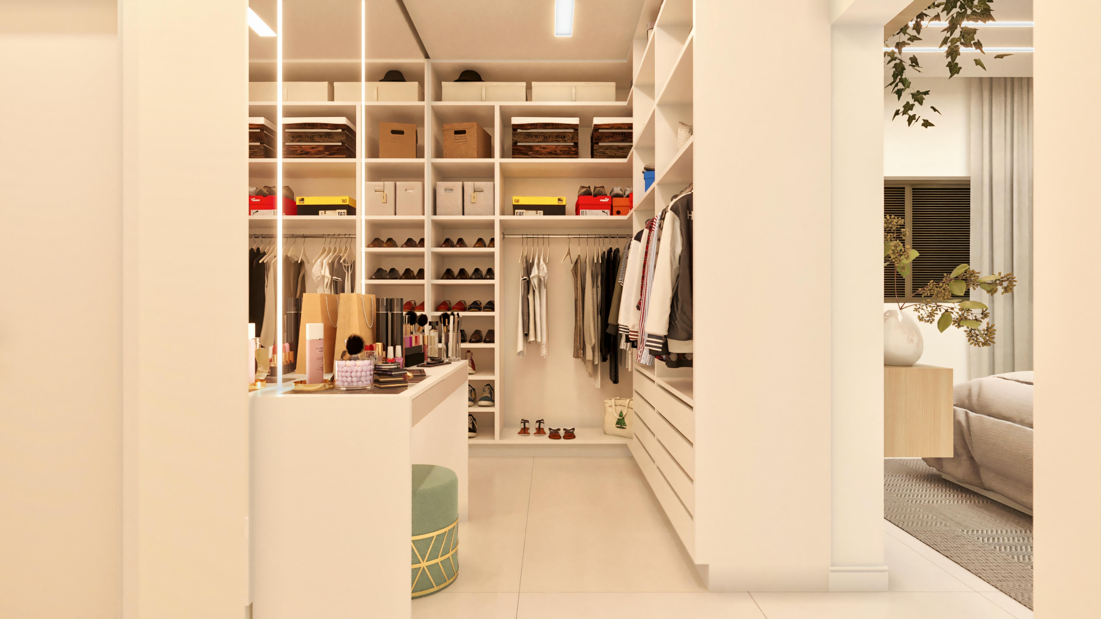 Proyecto de vestidor en L.