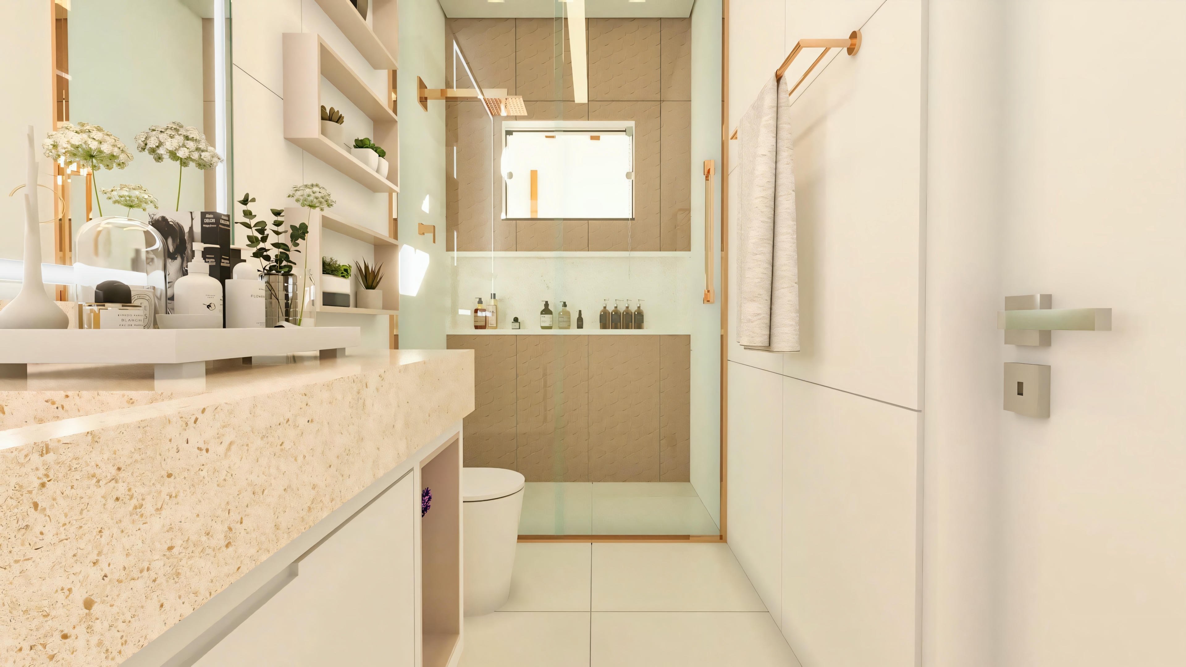Amplio dormitorio suite con dos camas de soltero, perteneciente a proyecto de casa moderna con 4 suites. Detalles incluyen cabecera panel continuo de madera, iluminación de cabecera, armario planeado, alfombra estampada y proyecto luminotécnico con sanca iluminada. Casa posee área gourmet, oficina y piscina.