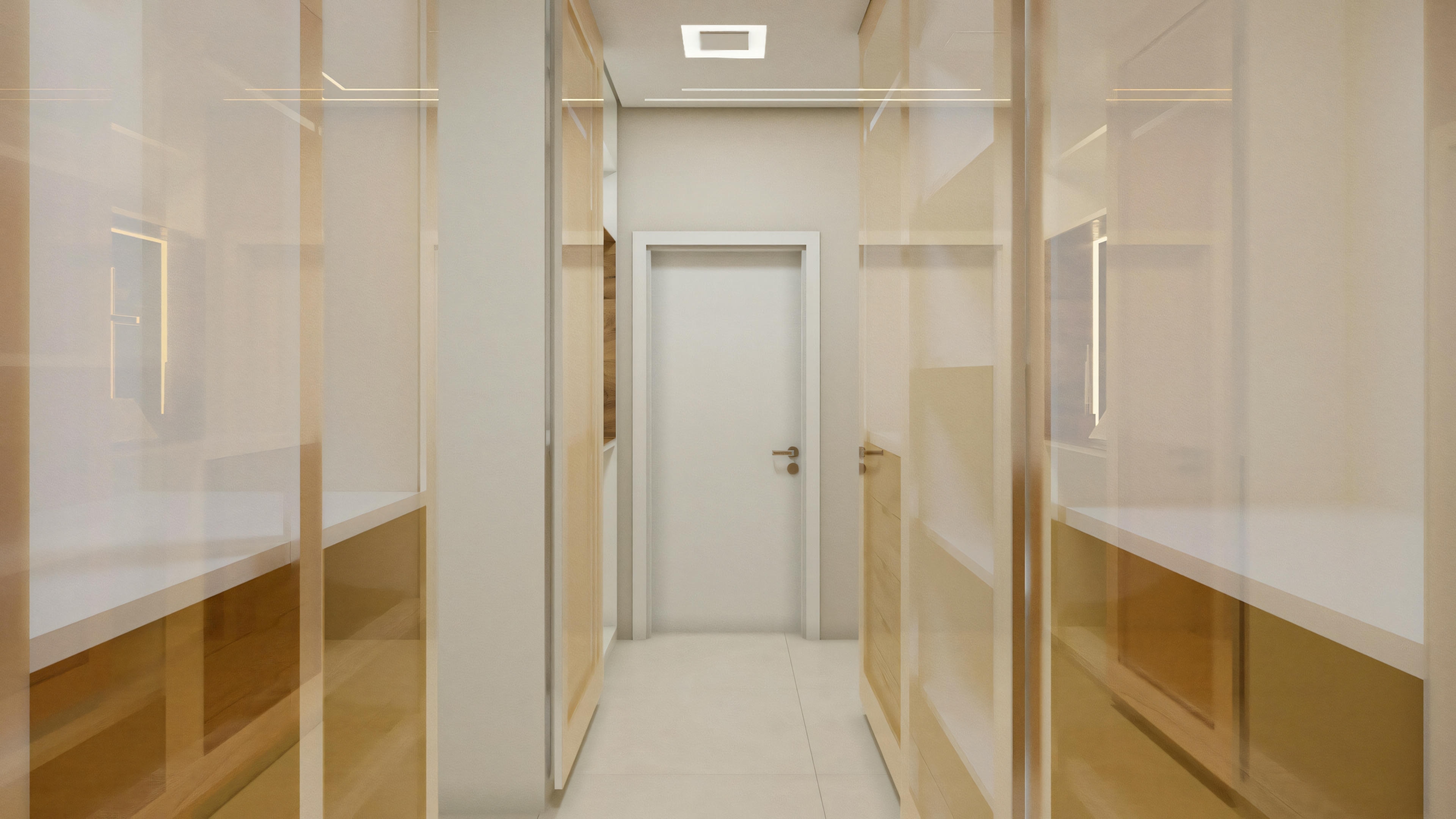 Un vestidor vacío con estanterías abiertas y una sección para colgar ropa.