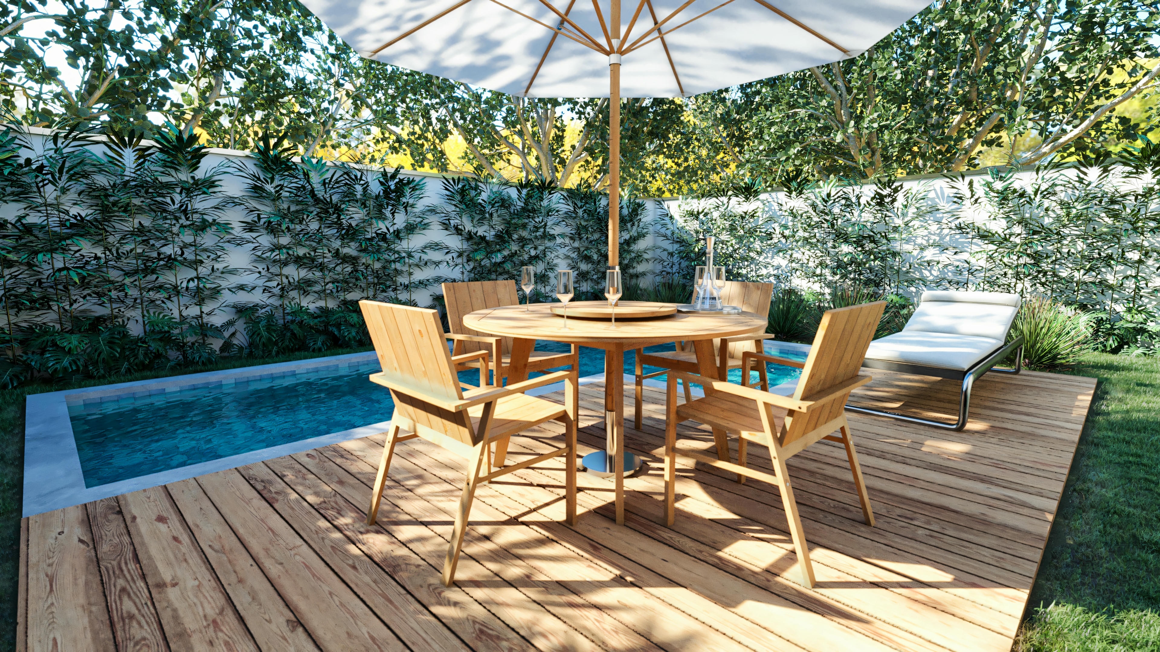 Mesa en la zona de la piscina.