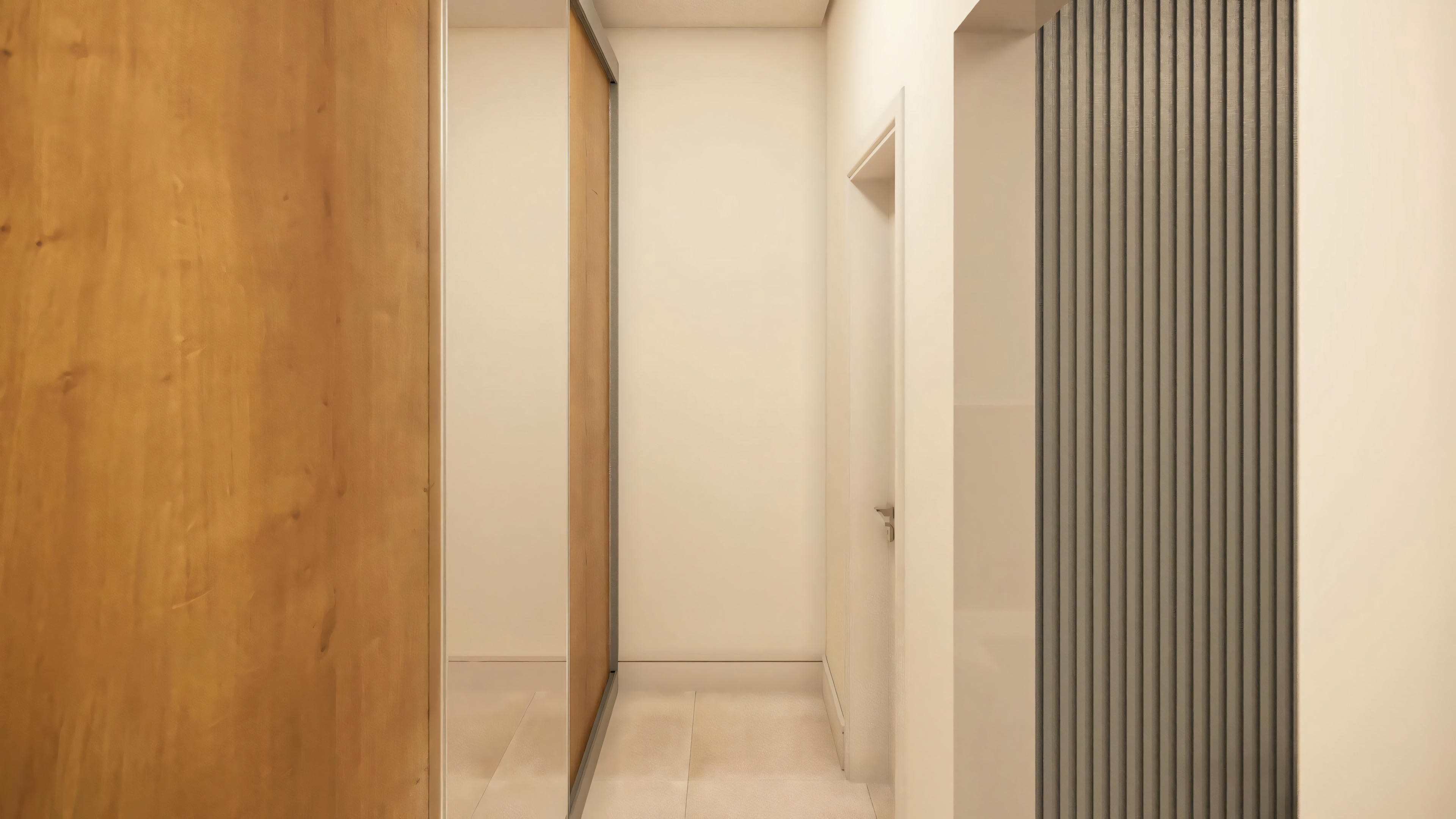 Sección de un espacio interior con elementos de madera, posiblemente parte de una pared o mueble.