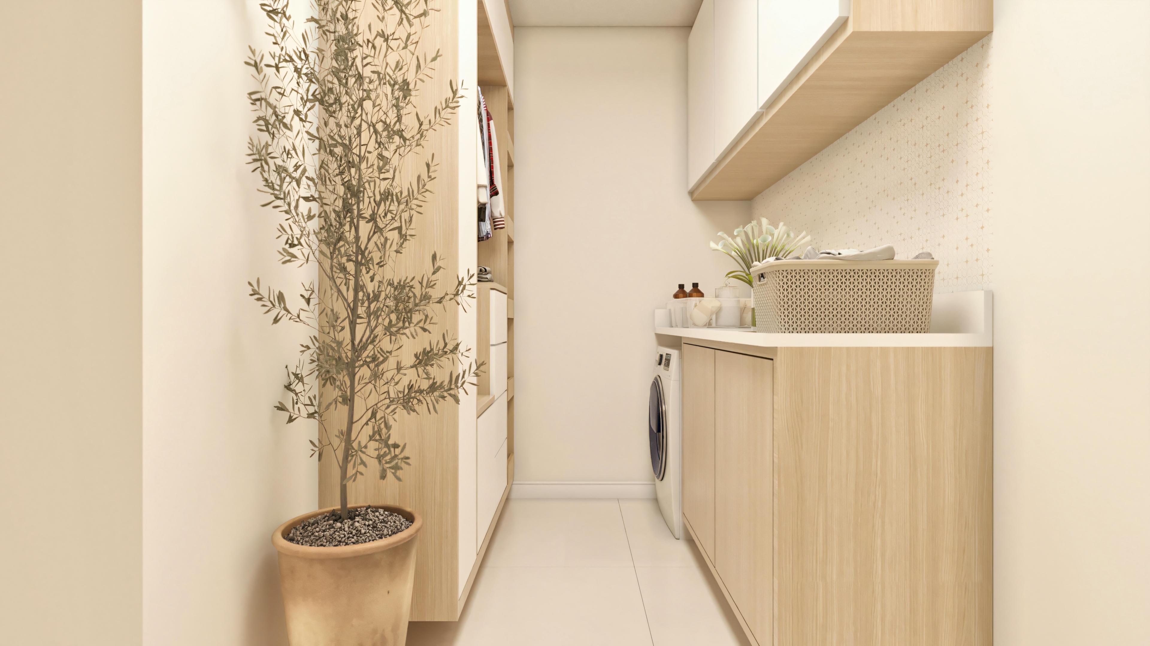 Laundry room project with linear layout.
