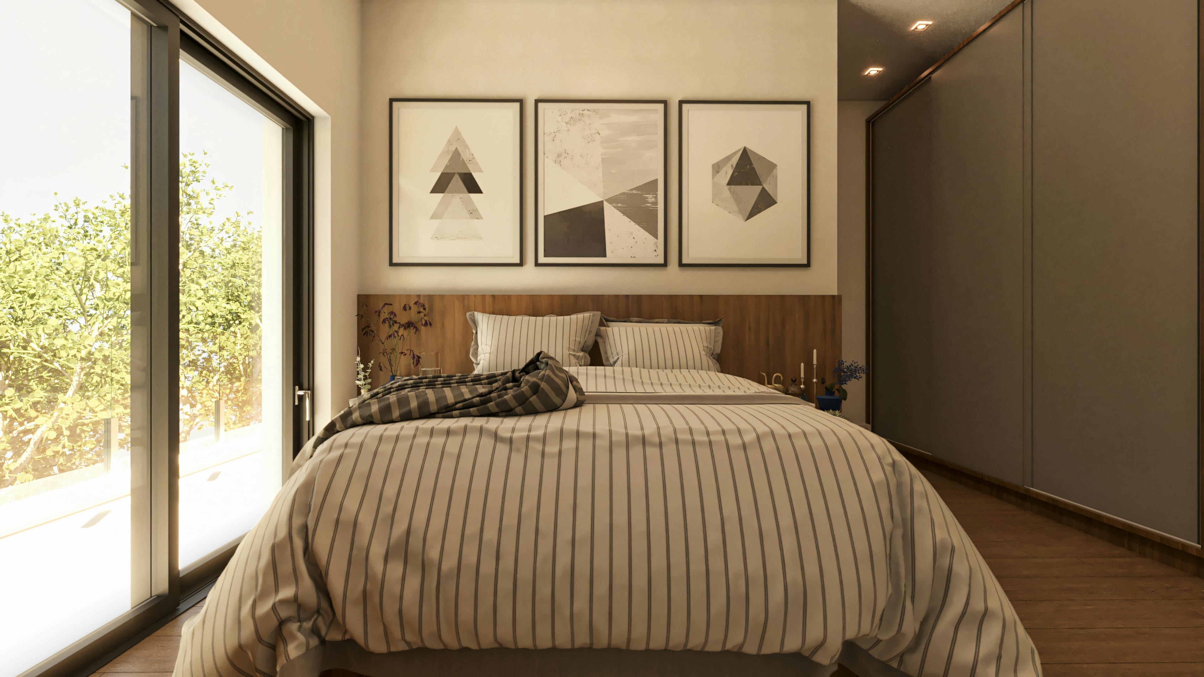 Cama con cabecero.