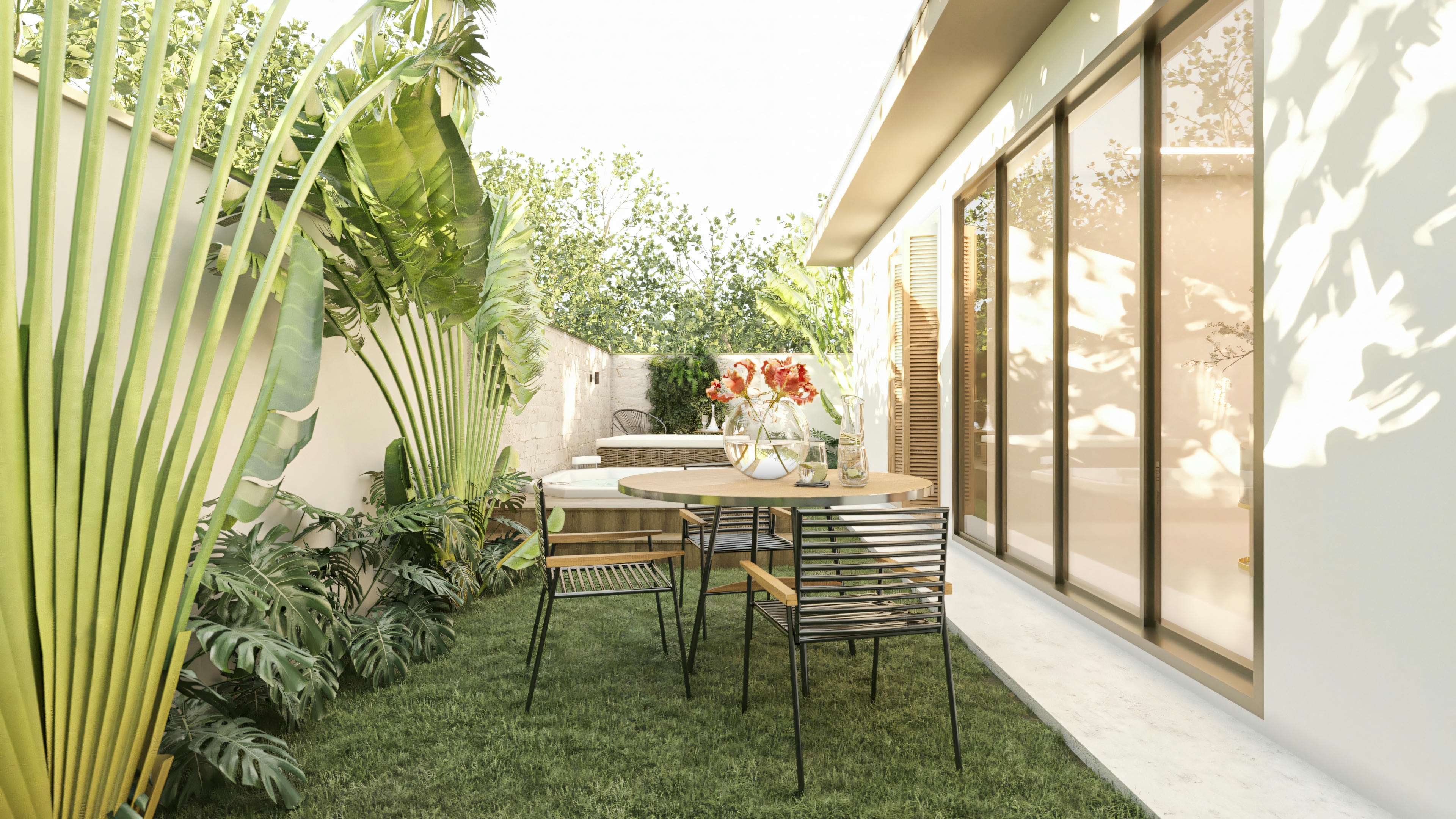 Outdoor area design with vegetation.