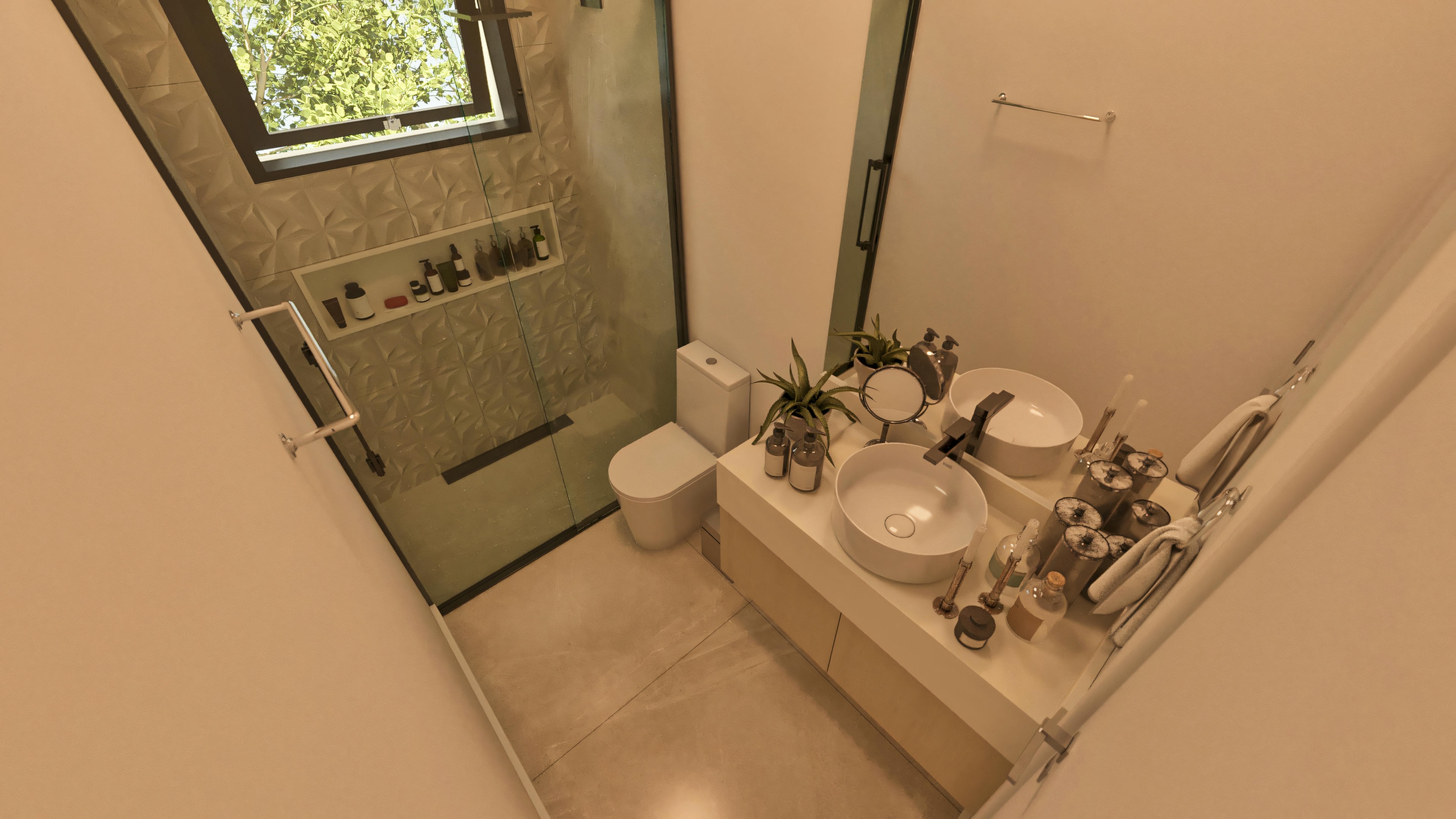 Tiled bathroom.