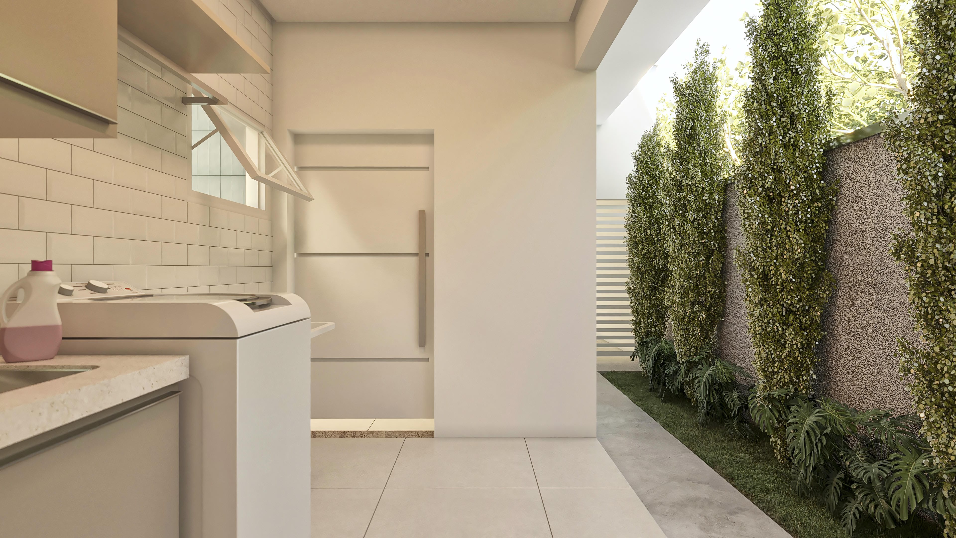 Fachada moderna de casa térrea com detalhes em madeira, piscina e área gourmet integrada, ideal para terrenos de 10x25m.
