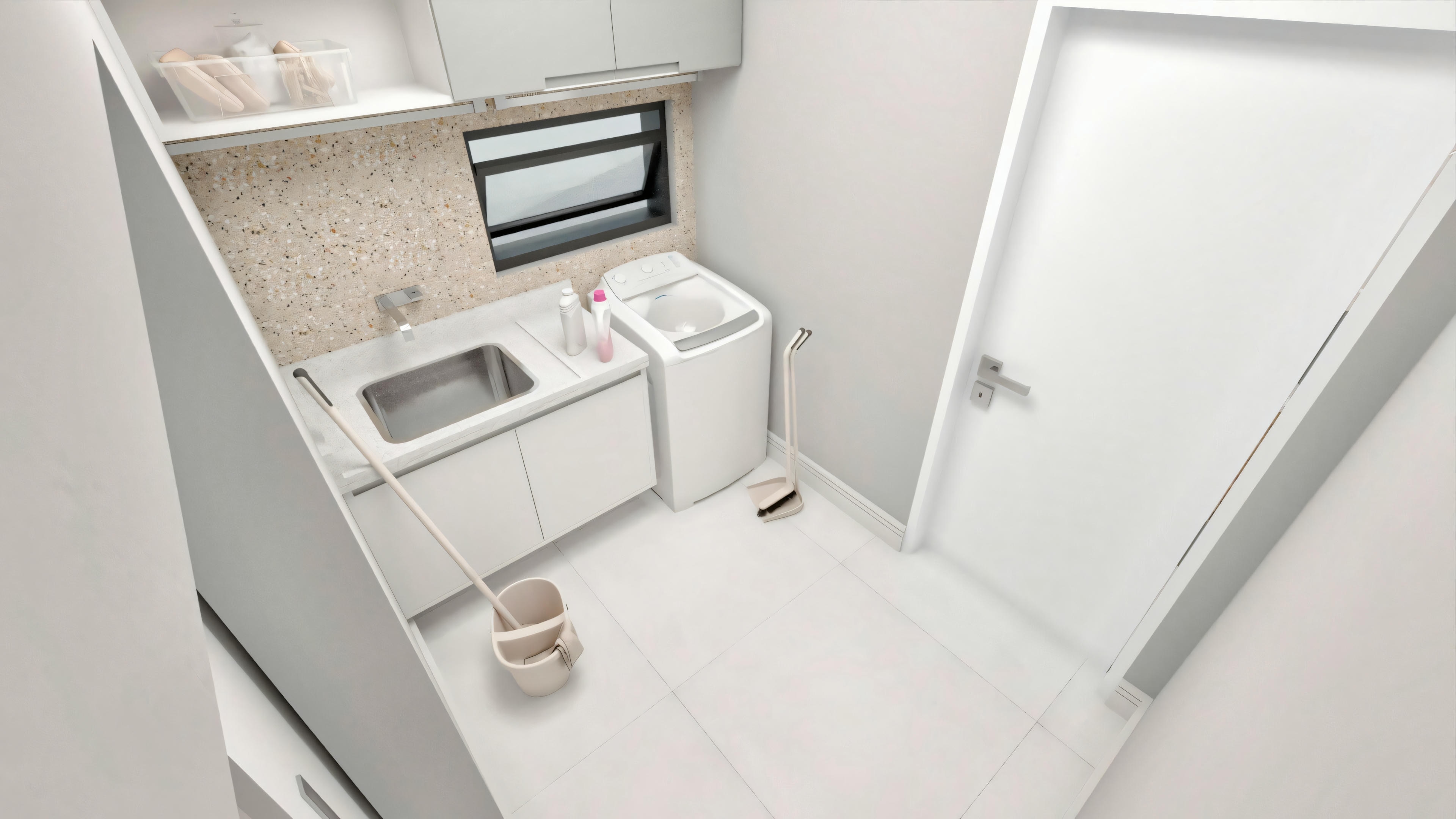 Modern laundry room with a washing machine and possibly other appliances or related items.