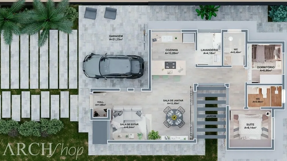 Ground floor plan of the Madrid Project on a 15x30 lot.