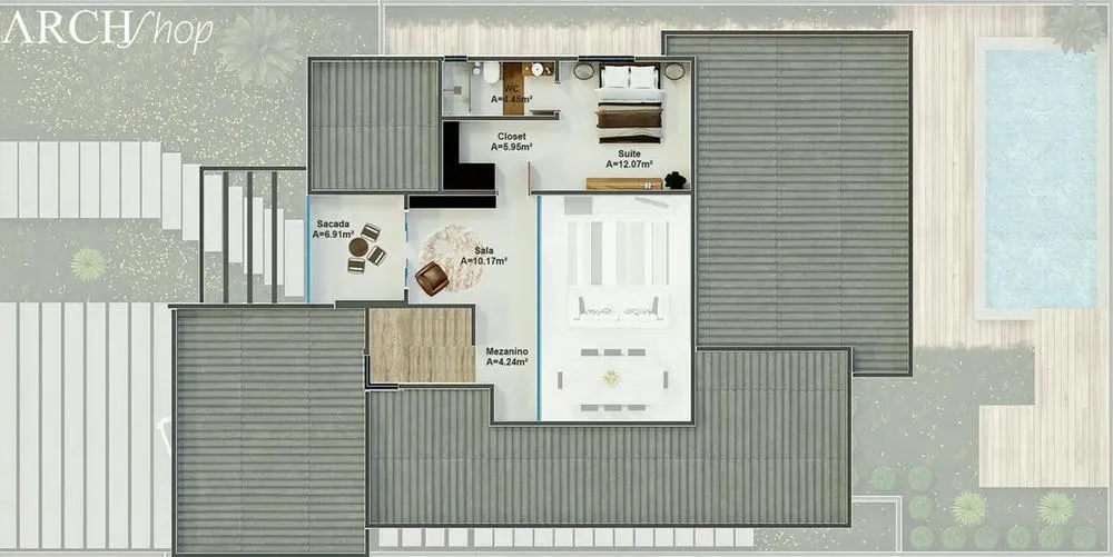 Upper floor plan of the New York Project on a 15x30 lot.