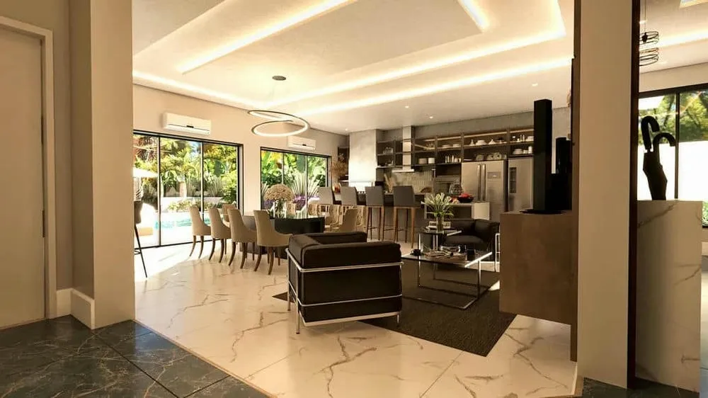 Área gourmet integrada à piscina, com design moderno e elegante, proporcionando um ambiente de lazer completo.