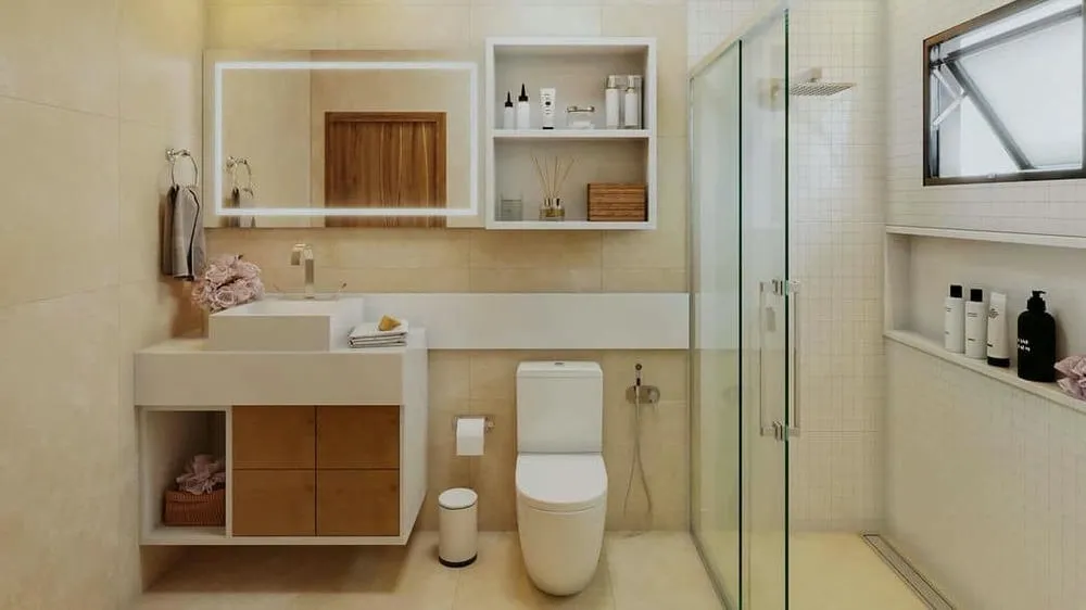 Banheiro funcional com estética clean e uso inteligente do espaço, do Projeto Nevada.