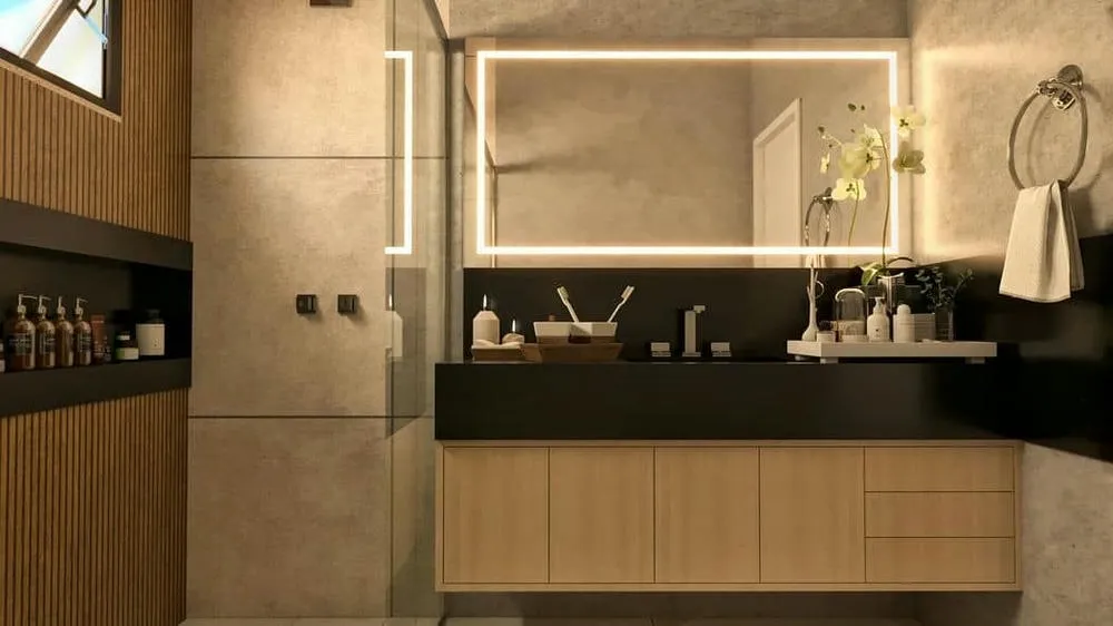 Vista de un baño confortable y moderno, con foco en diseño y practicidad, del Proyecto Marsella.