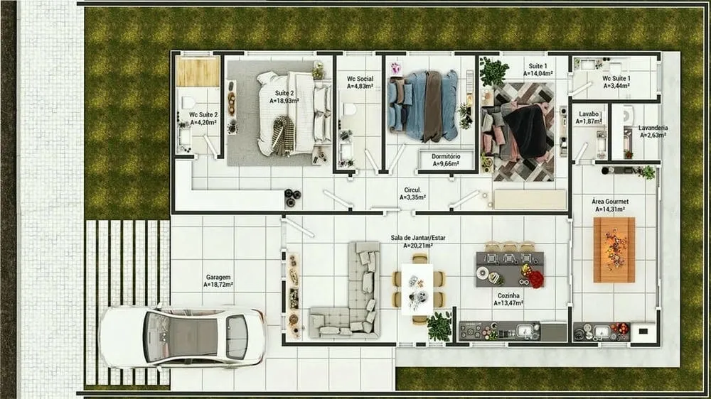 Floor plan of the Belize Project, with 2 suites and spacious environments.