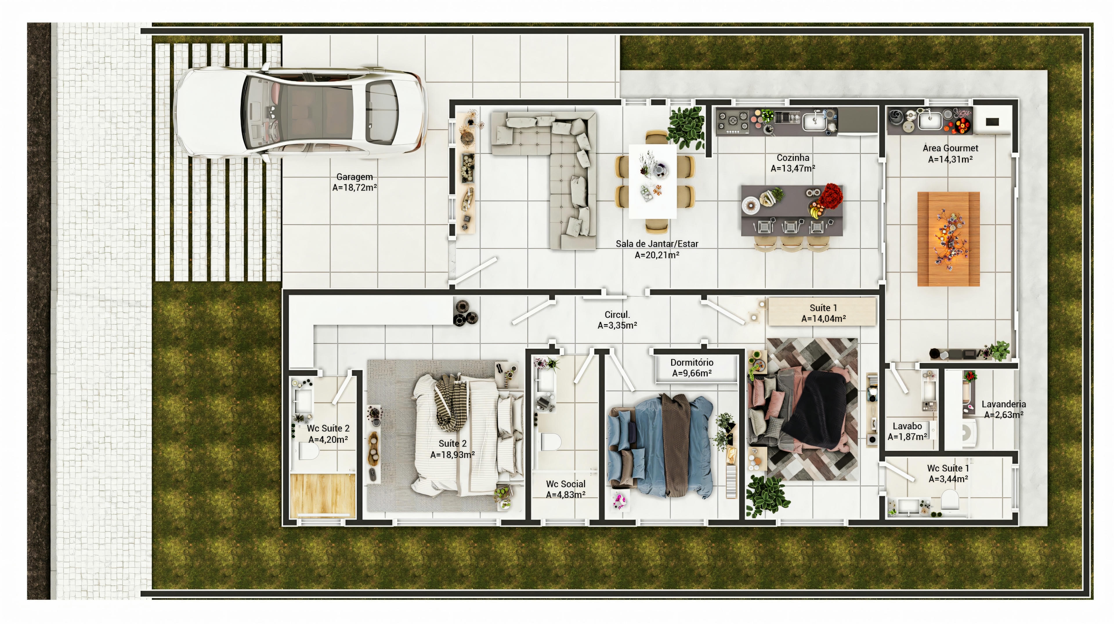 Casa 3 habitaciones 12x20.
