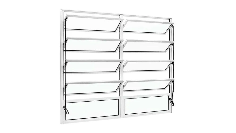 White casement window with several tilting glass panes, ideal for privacy and ventilation.