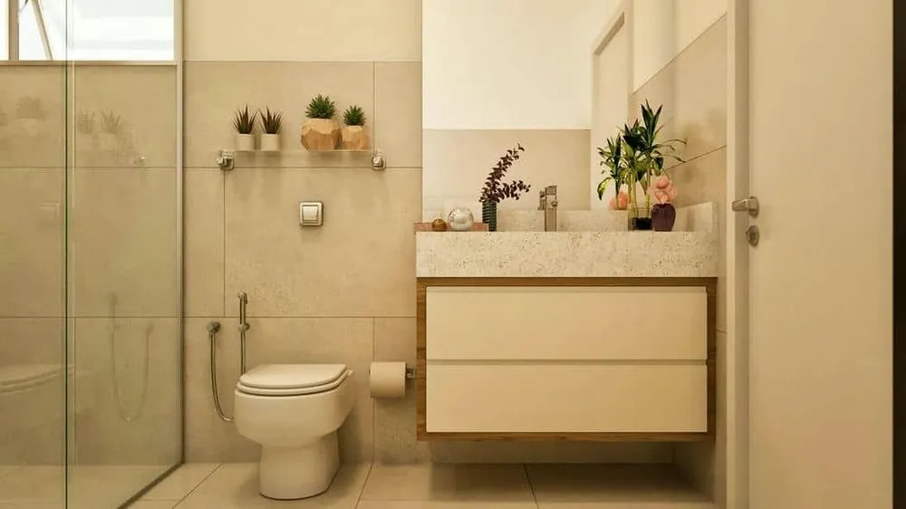 View of a clean, large, and well-lit bathroom, highlighting the intelligent distribution of space, from the Lyon Project.