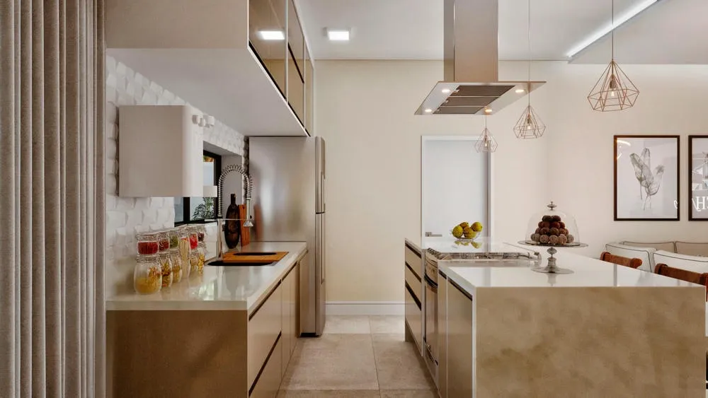 Cocina planificada con armarios y estanterías deslizantes, optimizando el acceso a elementos al fondo, como en el Proyecto Bélgica.