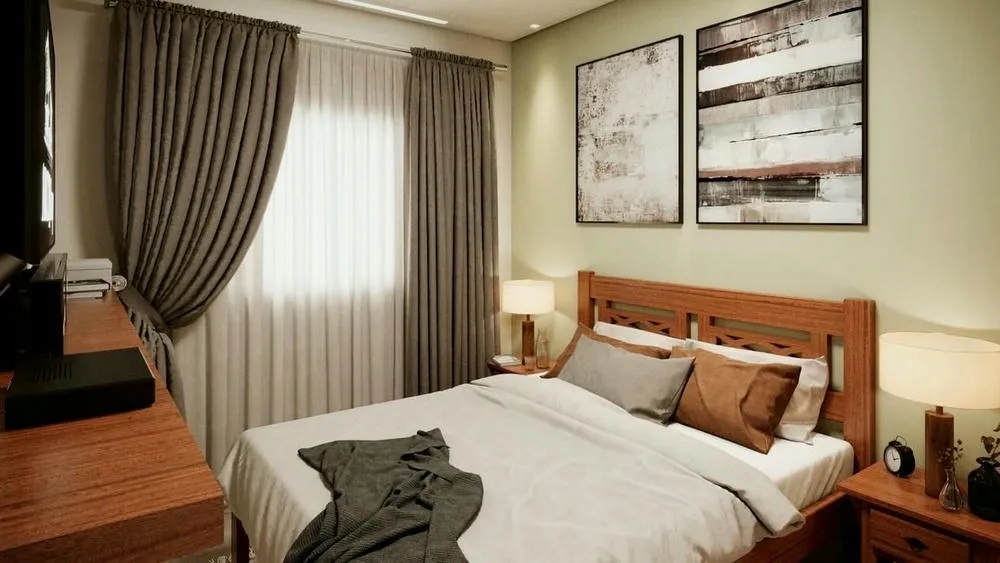 Bedroom with light blue tones, providing an environment of peace and tranquility.