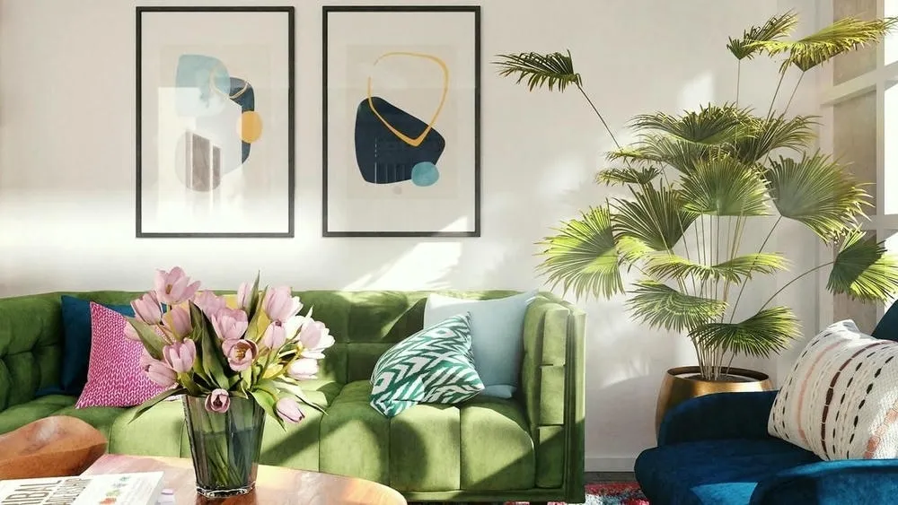 Interior environment with neutral colors and touches of color, exemplifying the role of colors in interior decor.