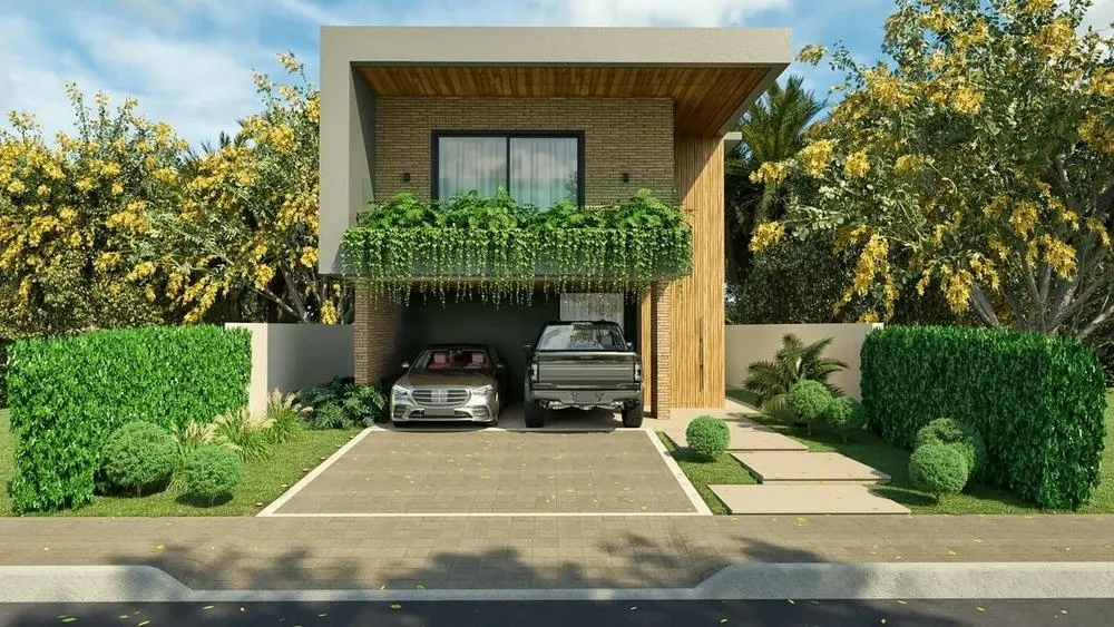 Rustic house with wooden and stone facade, highlighting the use of natural materials and earthy tones.