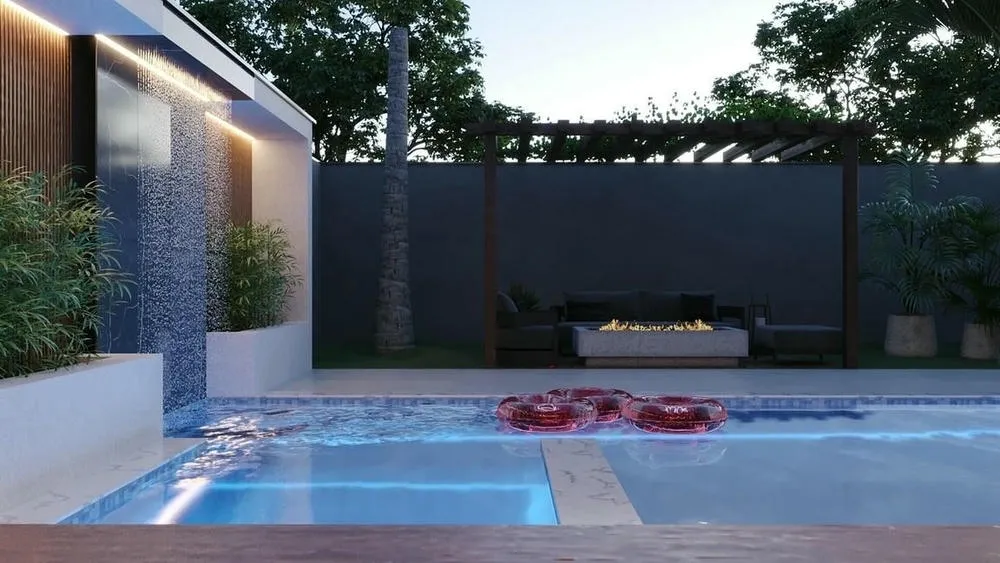 Fire pit with contemporary design in a leisure area, from ArchShop's Atlanta Project.