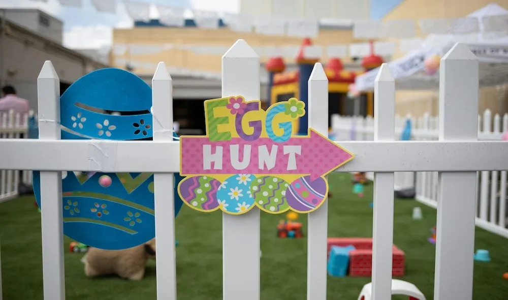 Children playing Easter egg hunt.