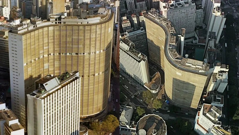 Edifício Copan em São Paulo, um complexo residencial curvilíneo projetado por Oscar Niemeyer.