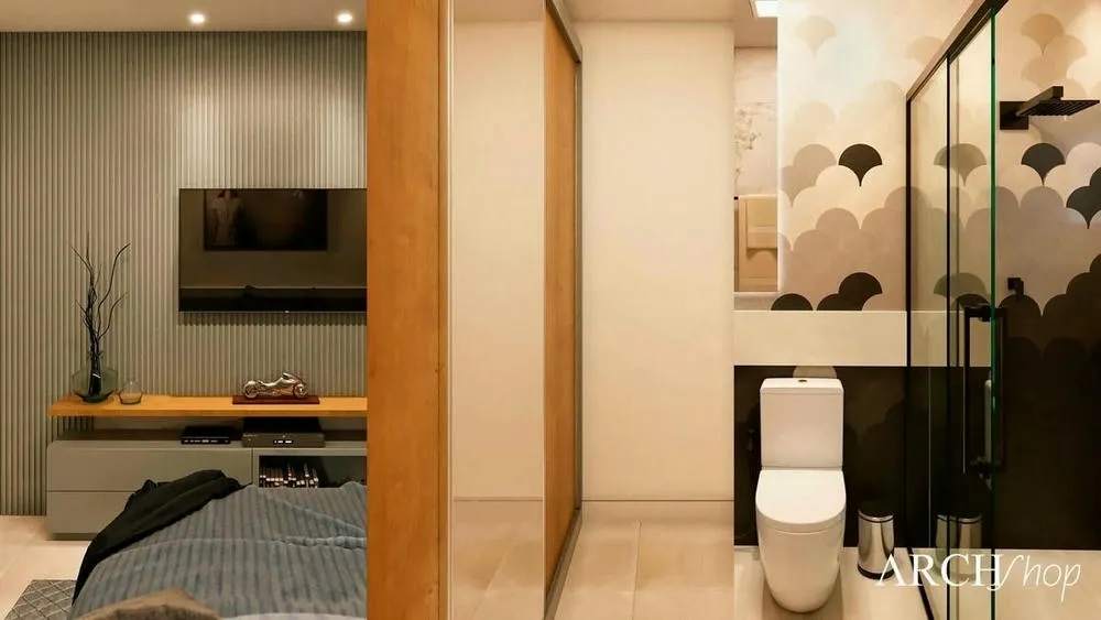 Closed and elegant closet in the master suite, ensuring organization and privacy.